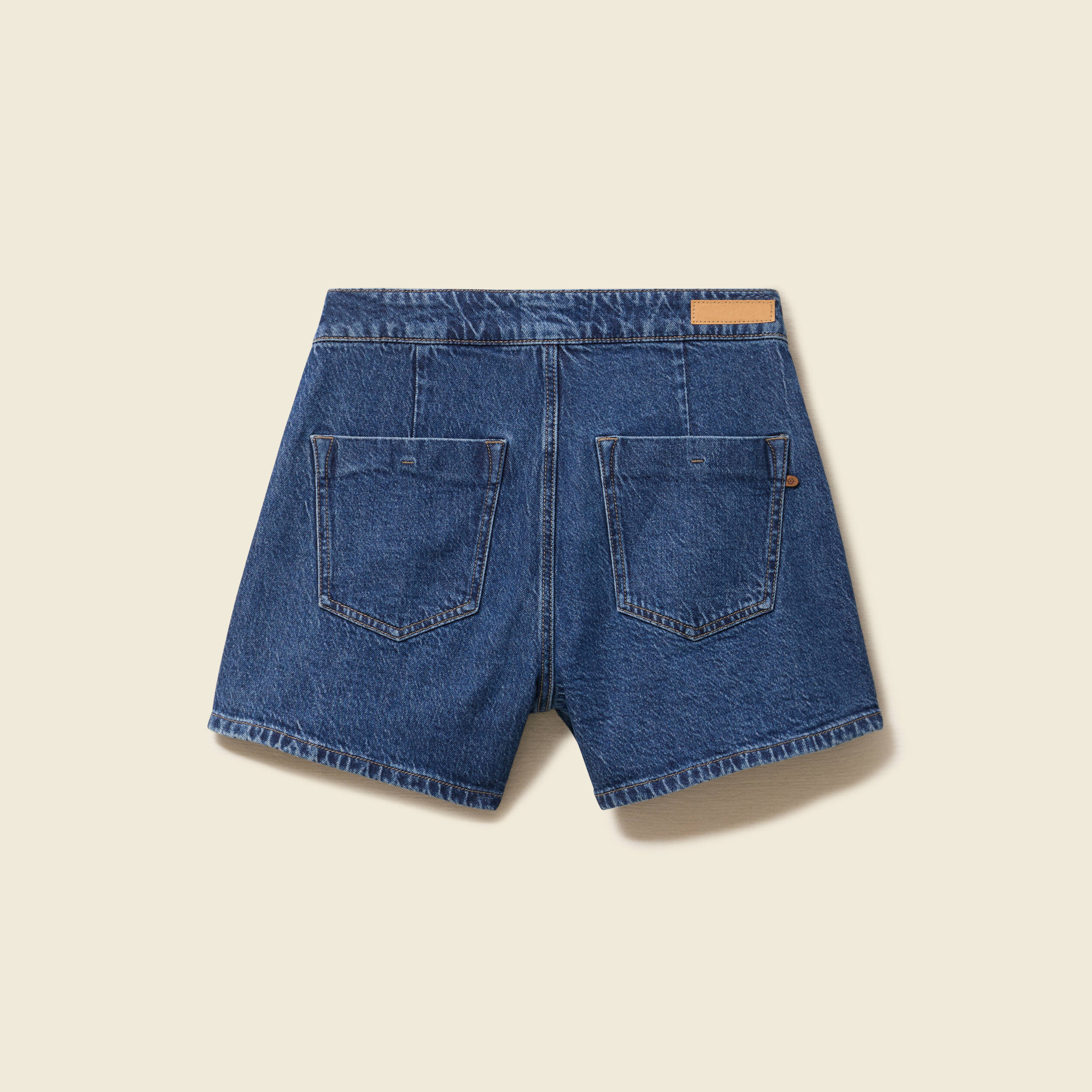 Jupe-short taille haute en jeans denim stone femme