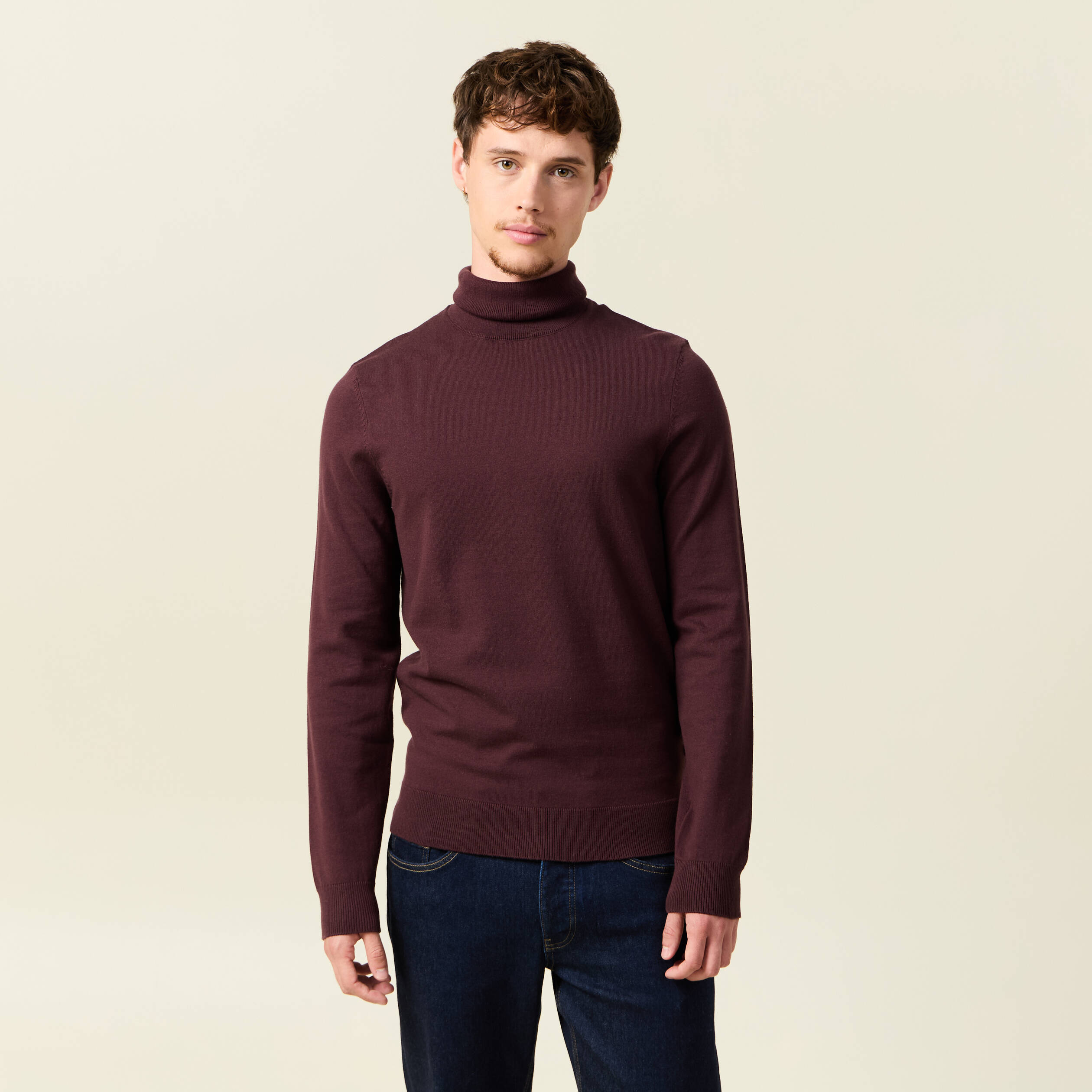 Pull droit court manches longues bordeaux homme Bonobo