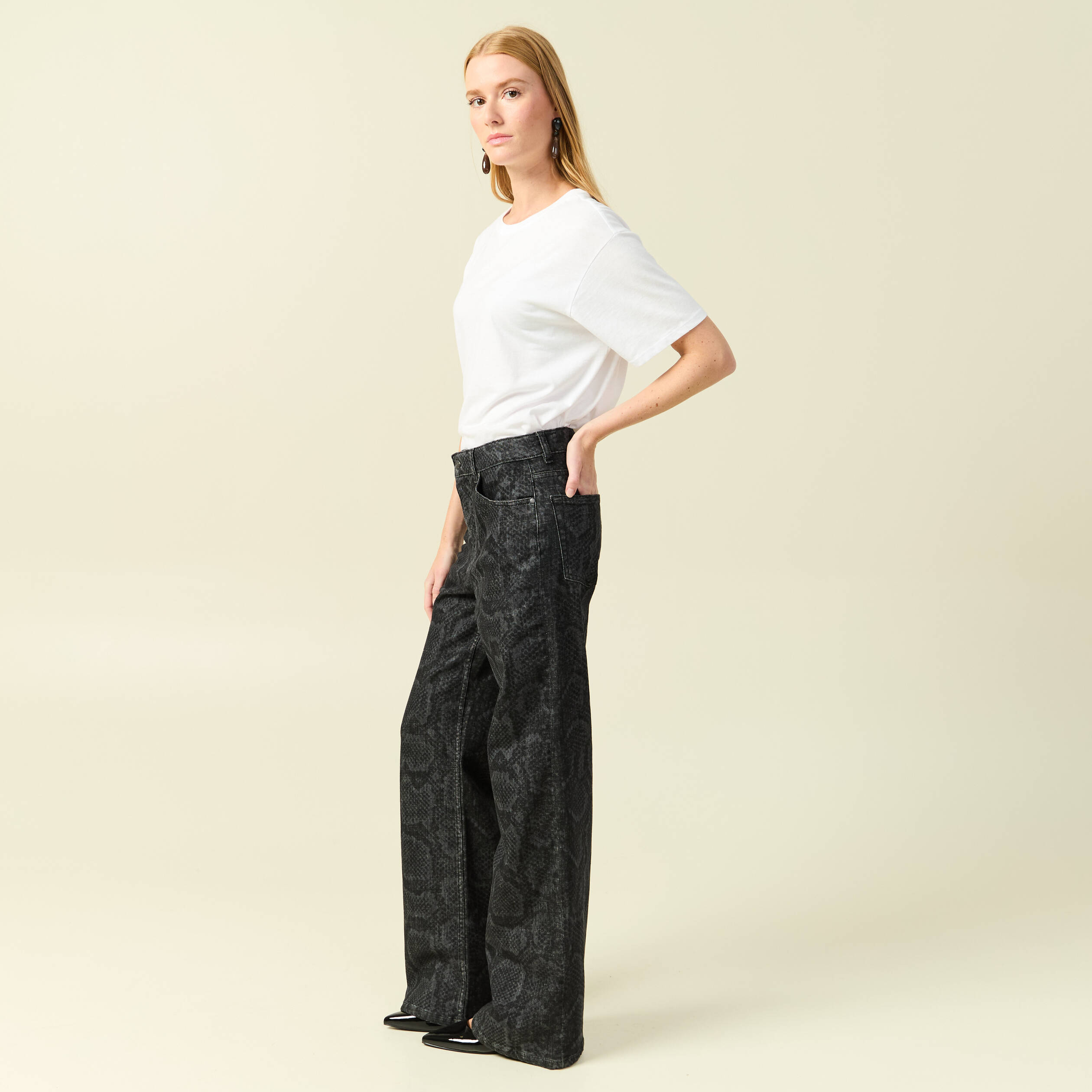 Pantalon wide large taille haute gris fonc&eacute; femme