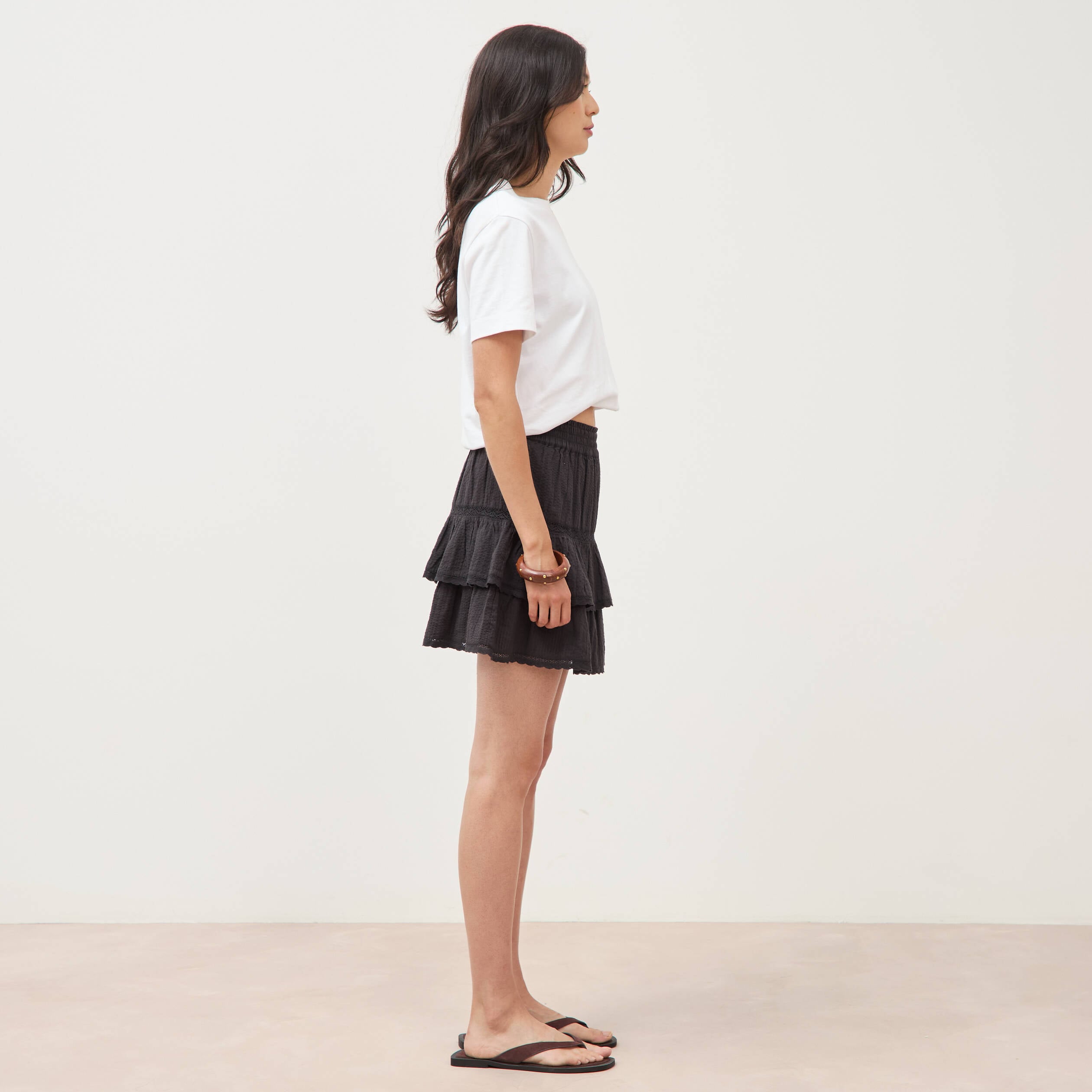 Mini-jupe fluide en coton doubl&eacute;e noir femme
