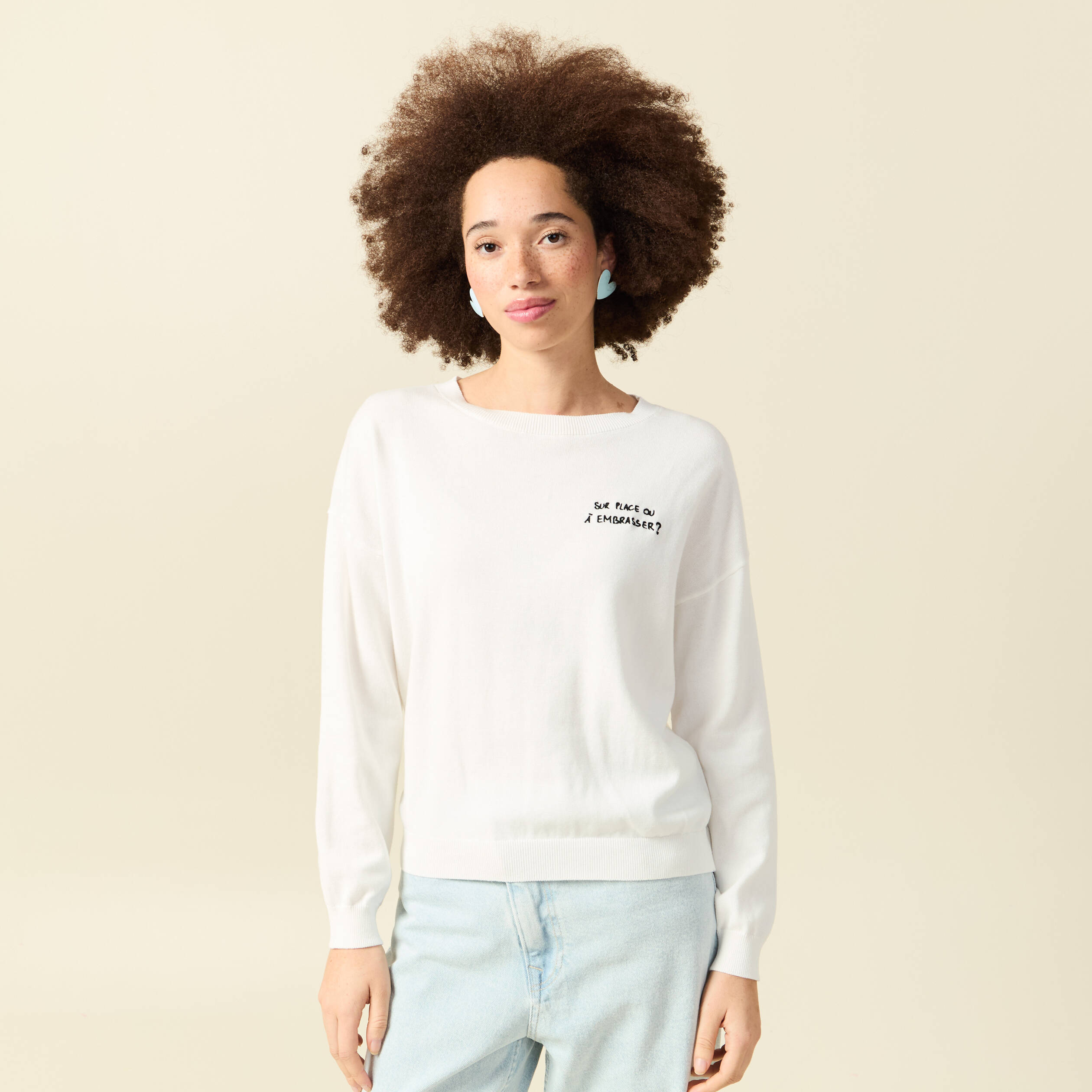 Pull col rond Atelier Beguin x Bonobo ecru femme
