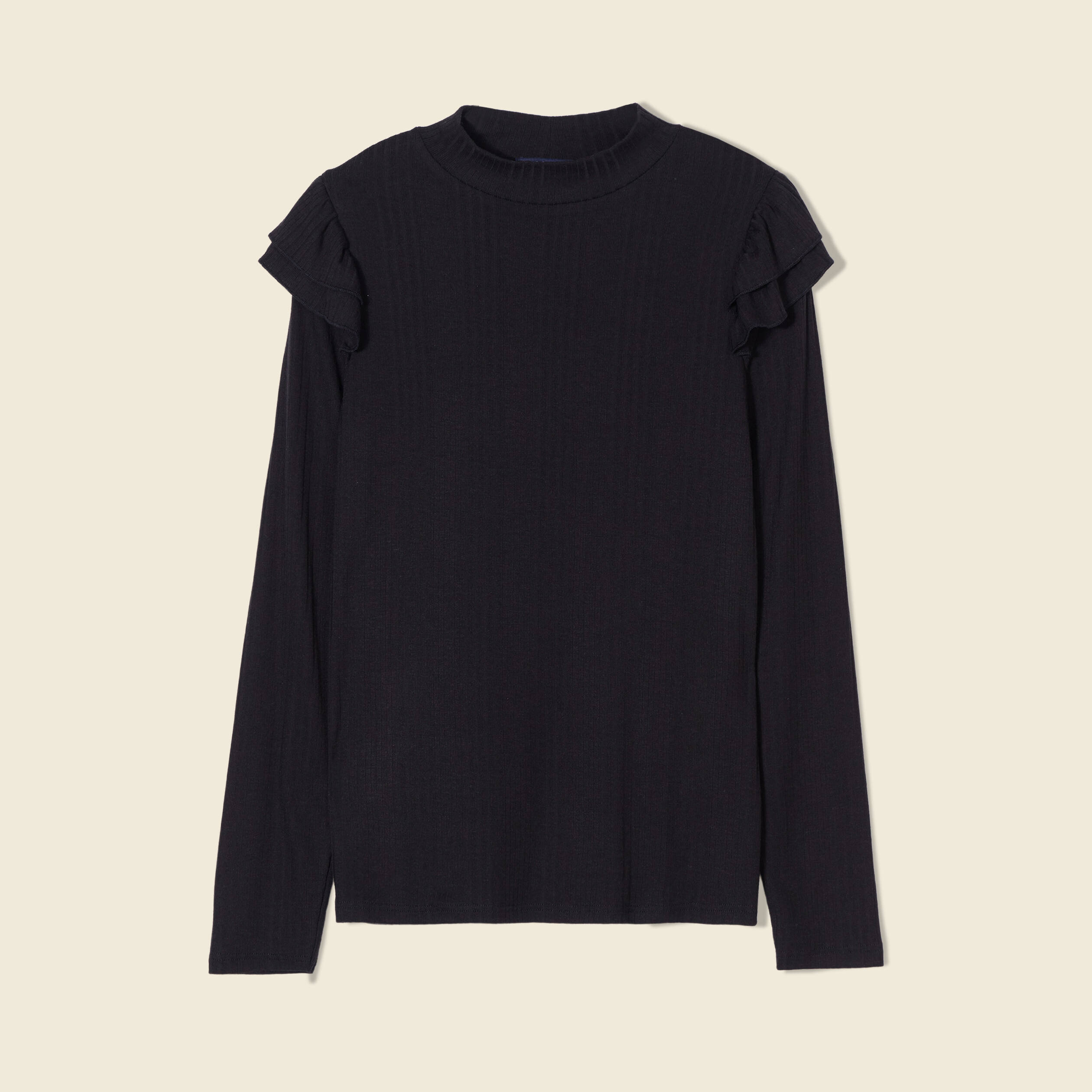 T-shirt manches longues côtelé noir femme
