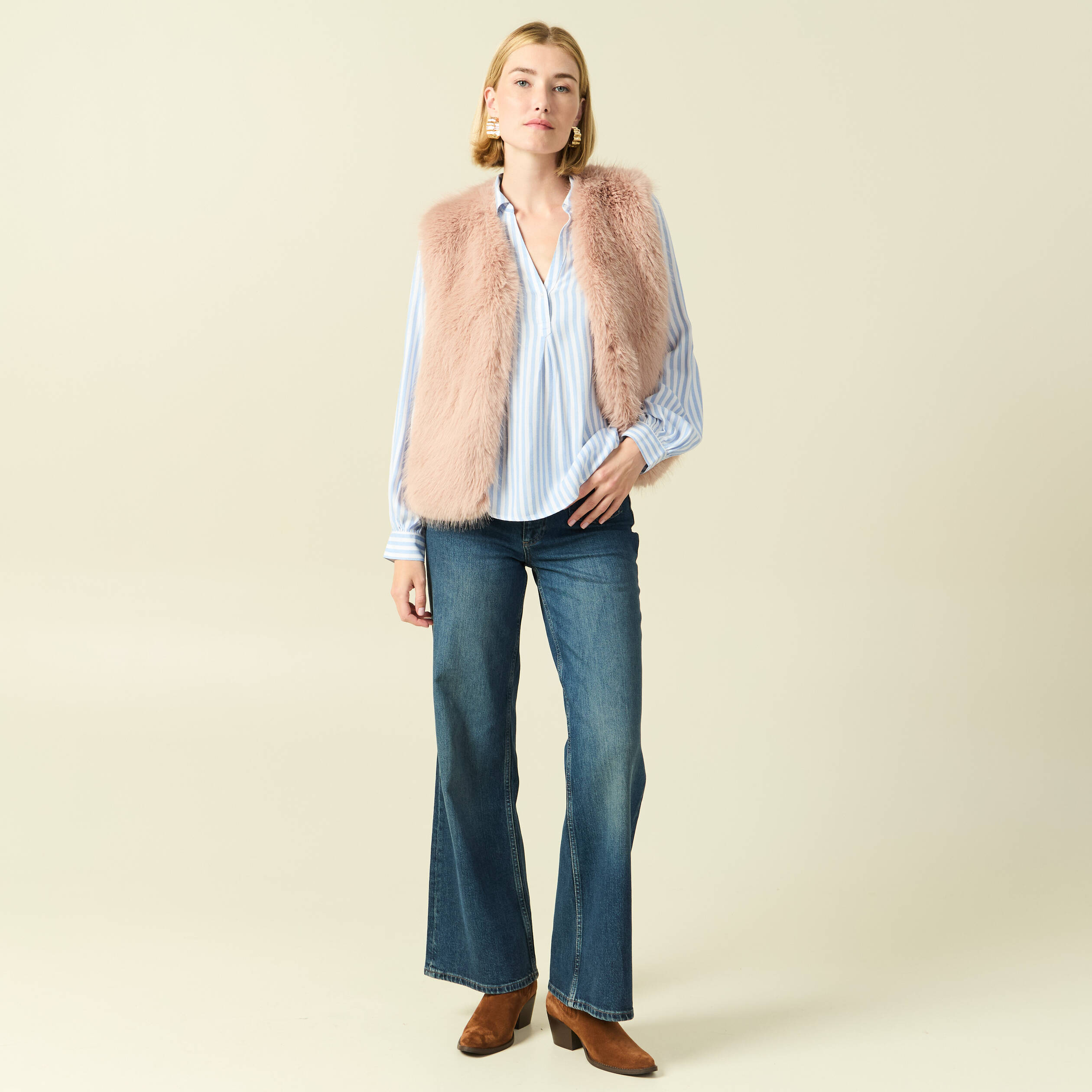 Blouse manches longues bleu femme