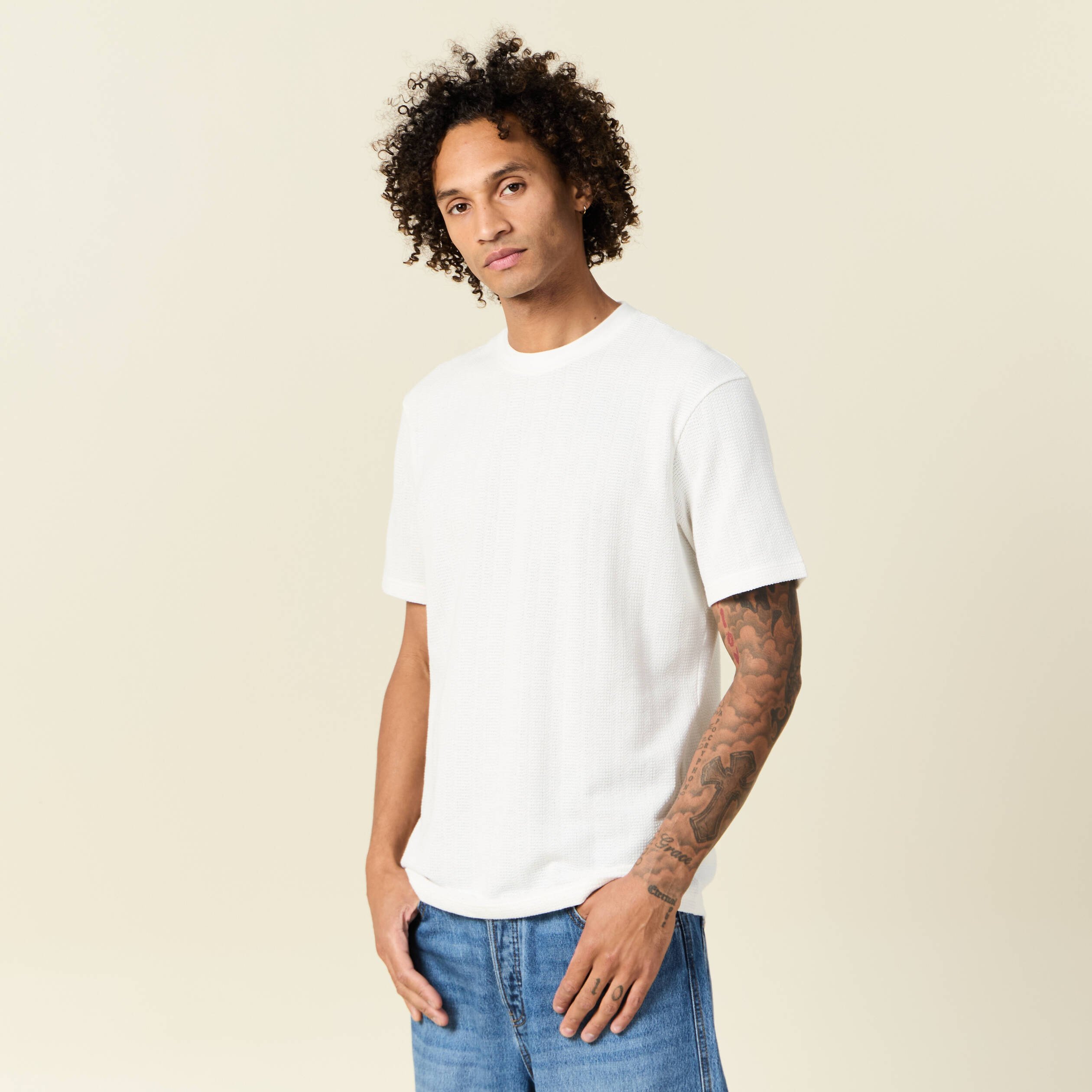 t shirt manches courtes ecru homme T-shirt manches courtes ecru homme