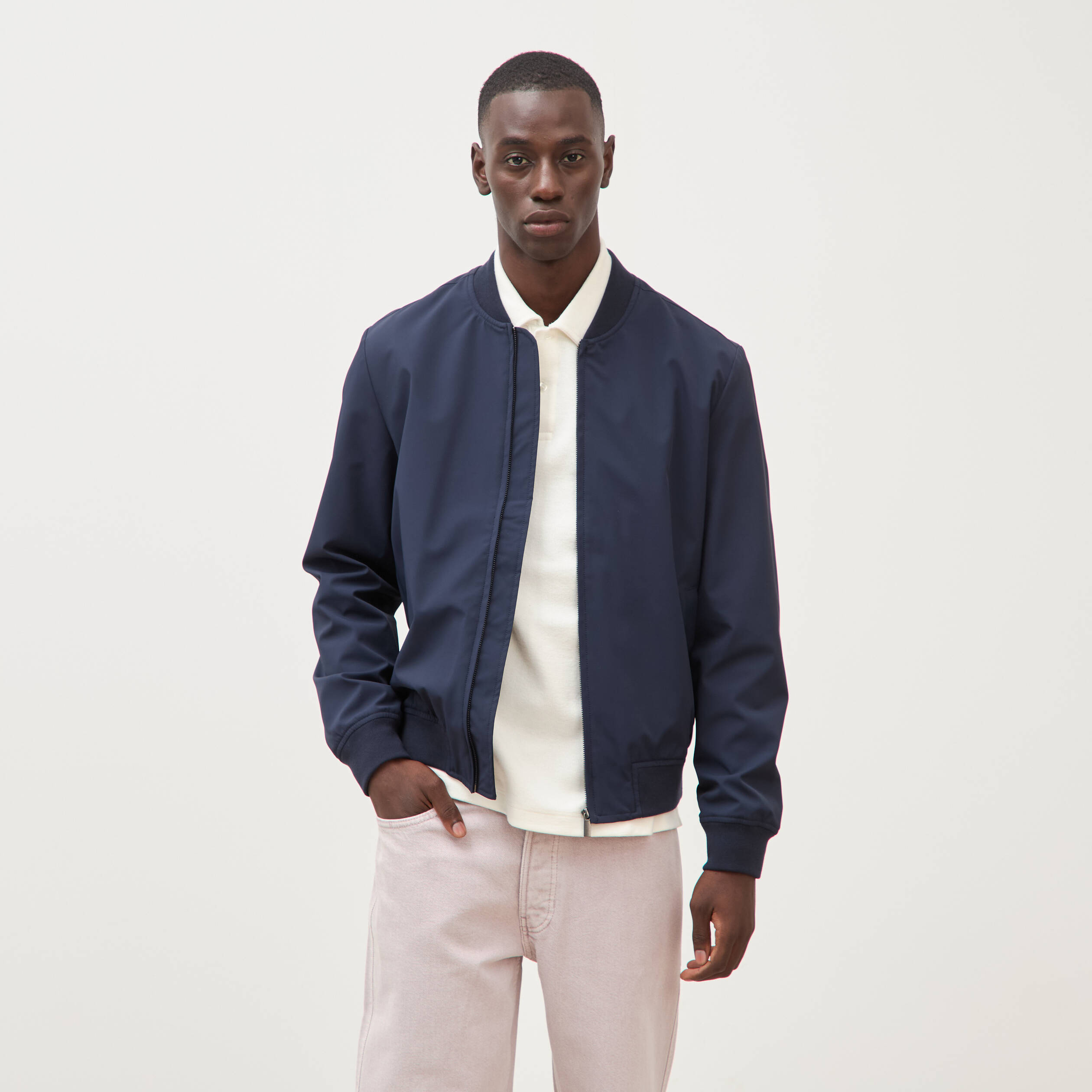 Blouson manches longues doubl&eacute; bleu marine homme