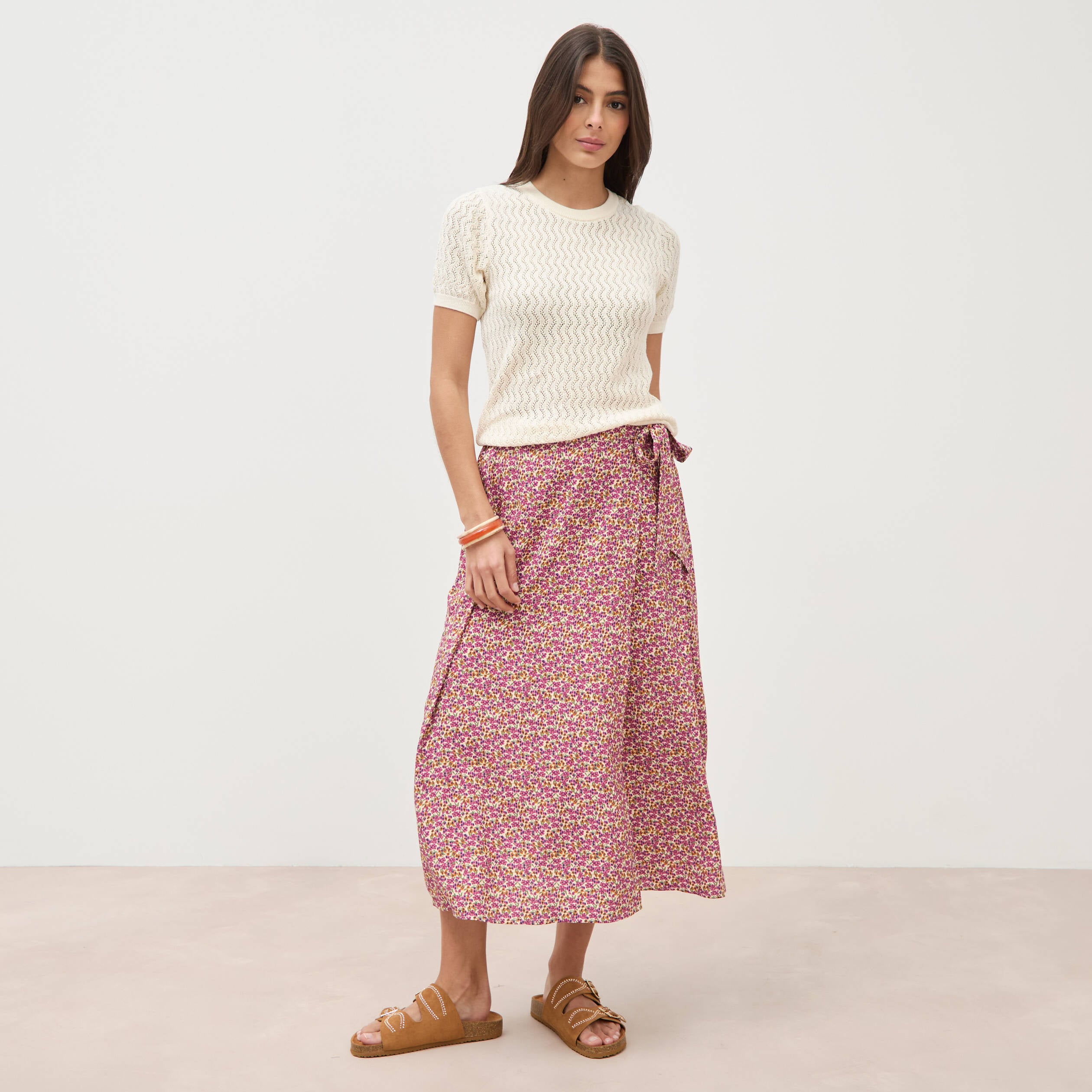 Jupe fluide rose framboise femme