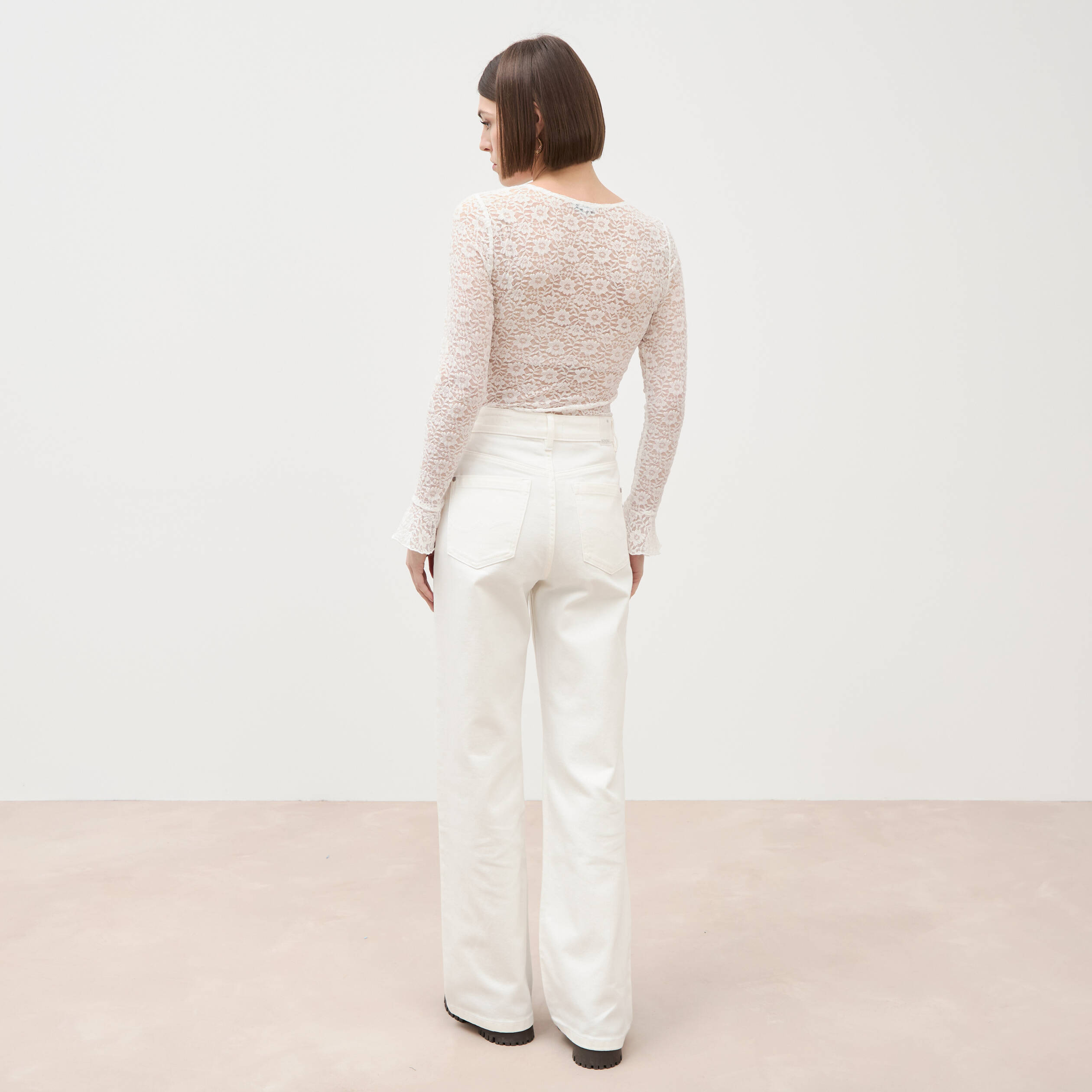 Jeans large taille haute denim blanc femme