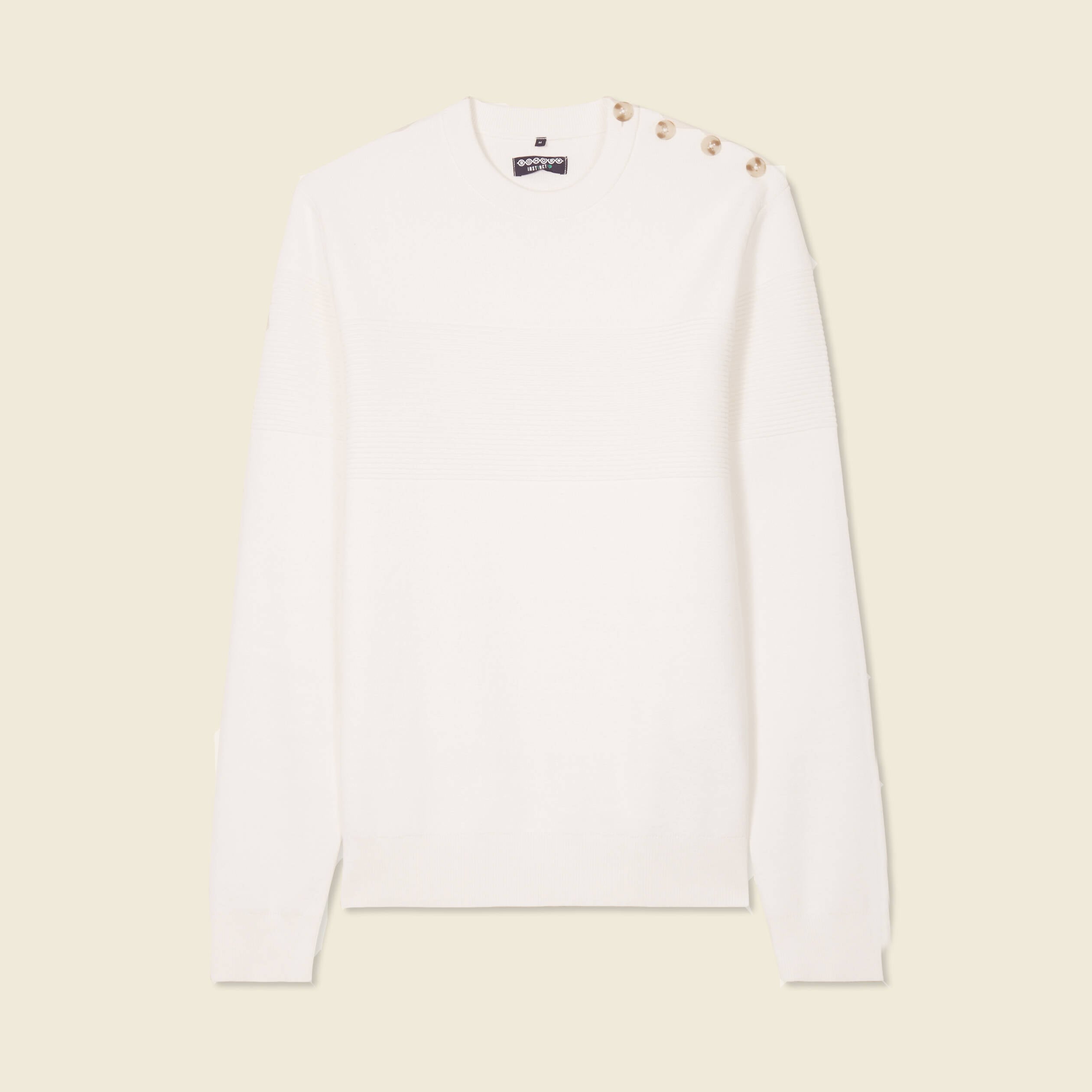Pull manches longues col rond ecru homme