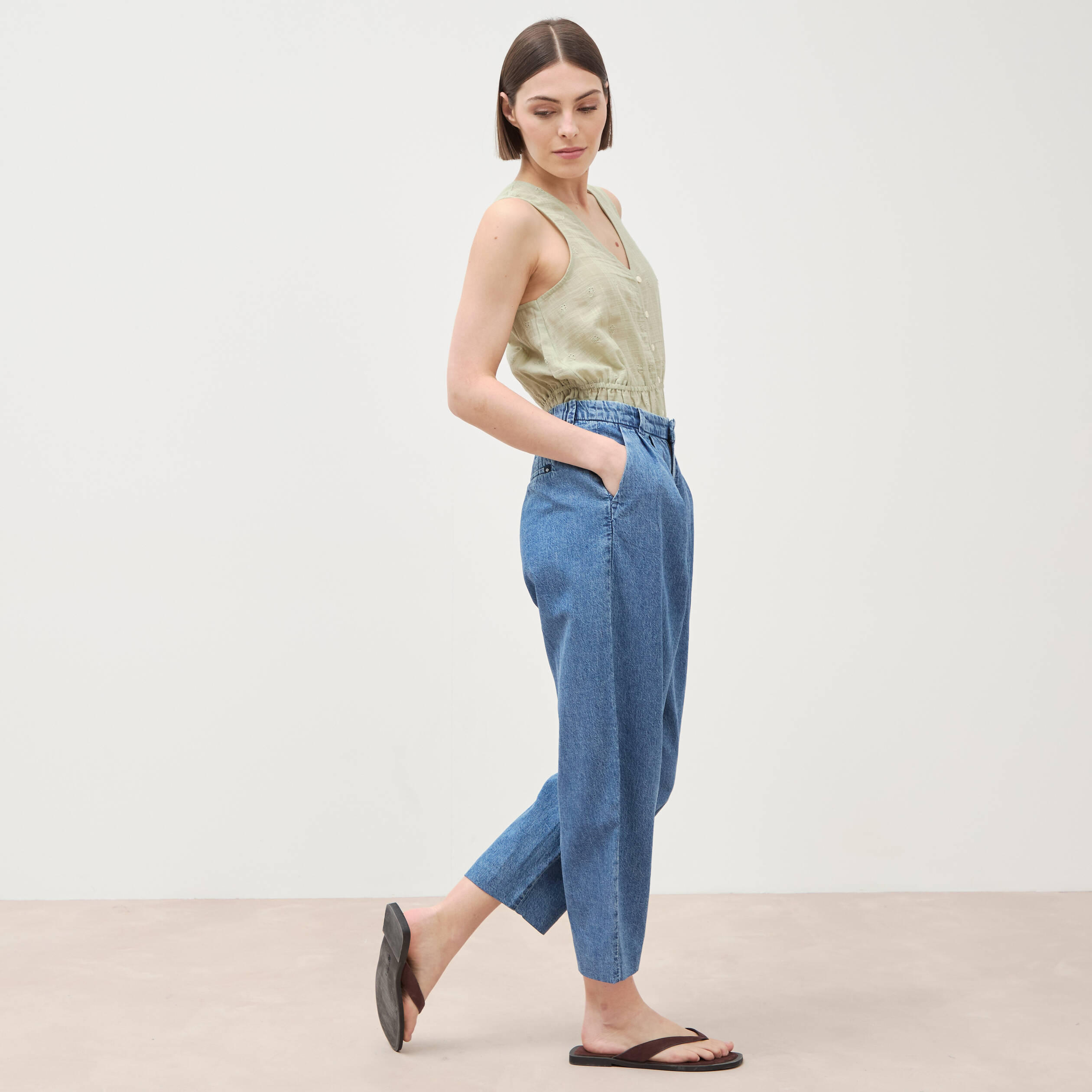 Jeans slouchy taille haute denim used femme