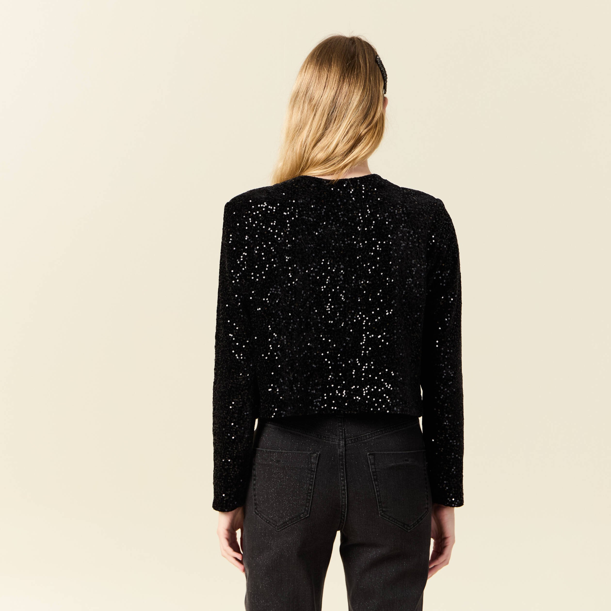 gilet manches longues sequins noir femme Gilet manches longues sequins noir femme