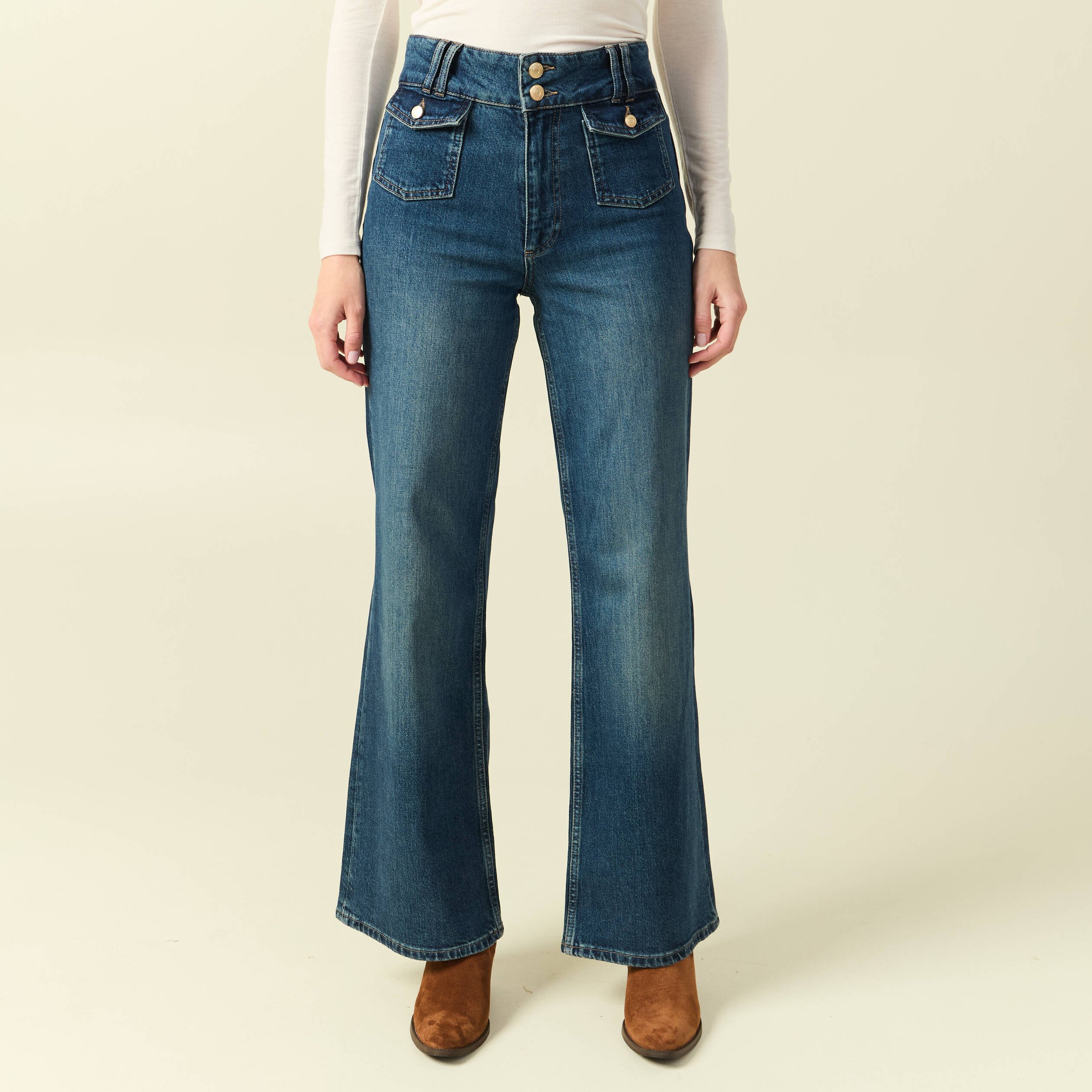 Jeans bootcut taille haute bleu femme Bonobo