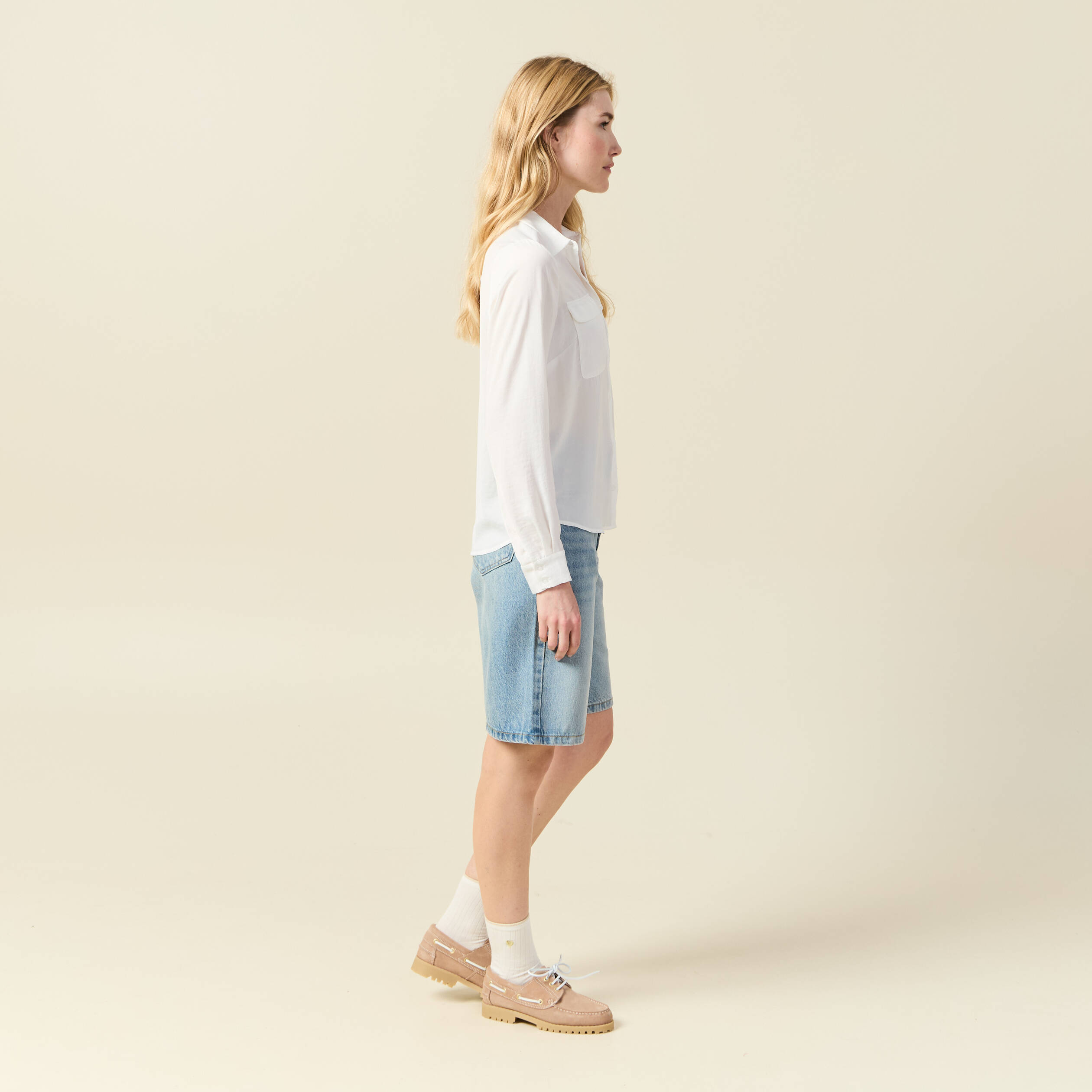 Chemise manches longues satin ecru femme