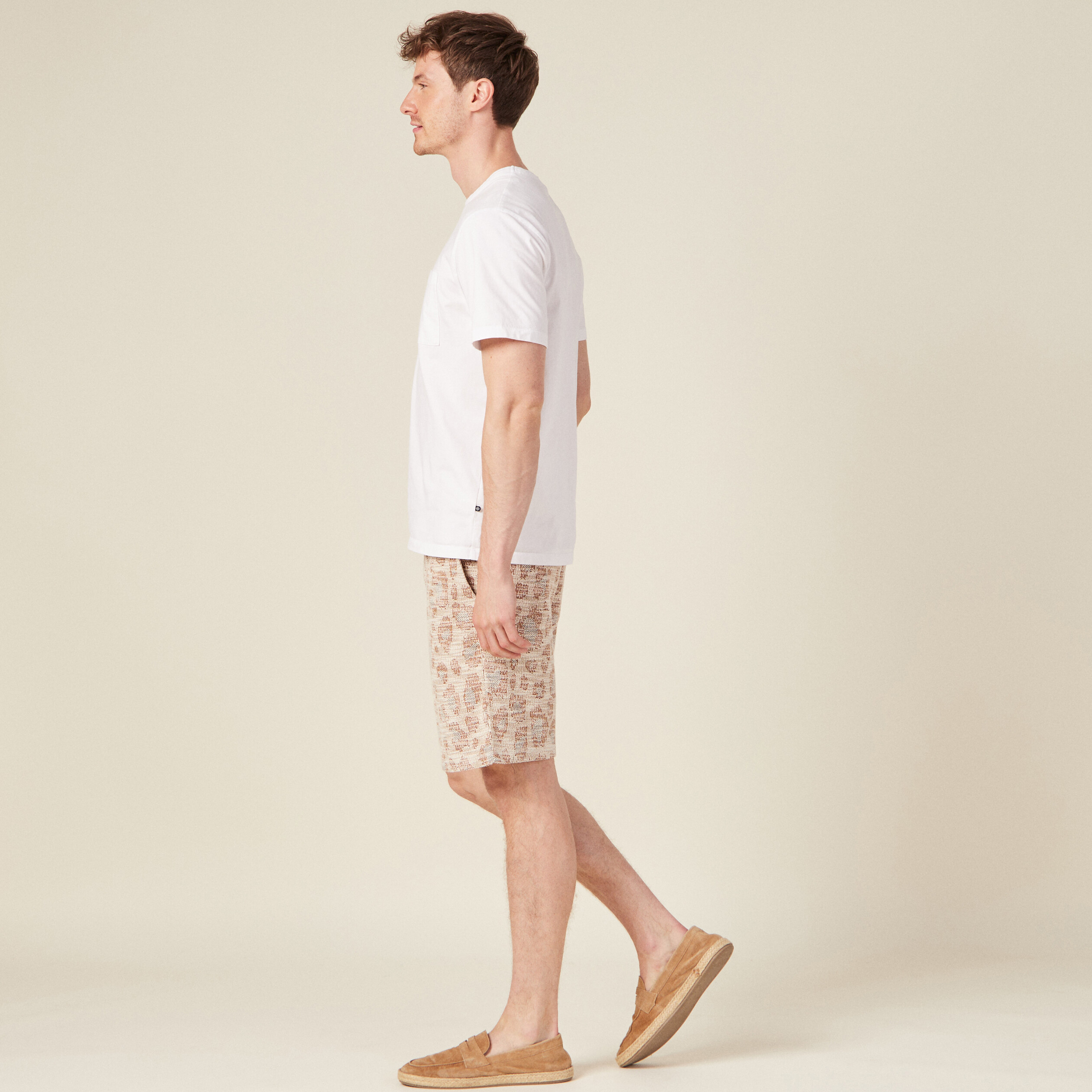 bermuda droit taille nouee beige homme Bermuda droit taille nouée beige homme