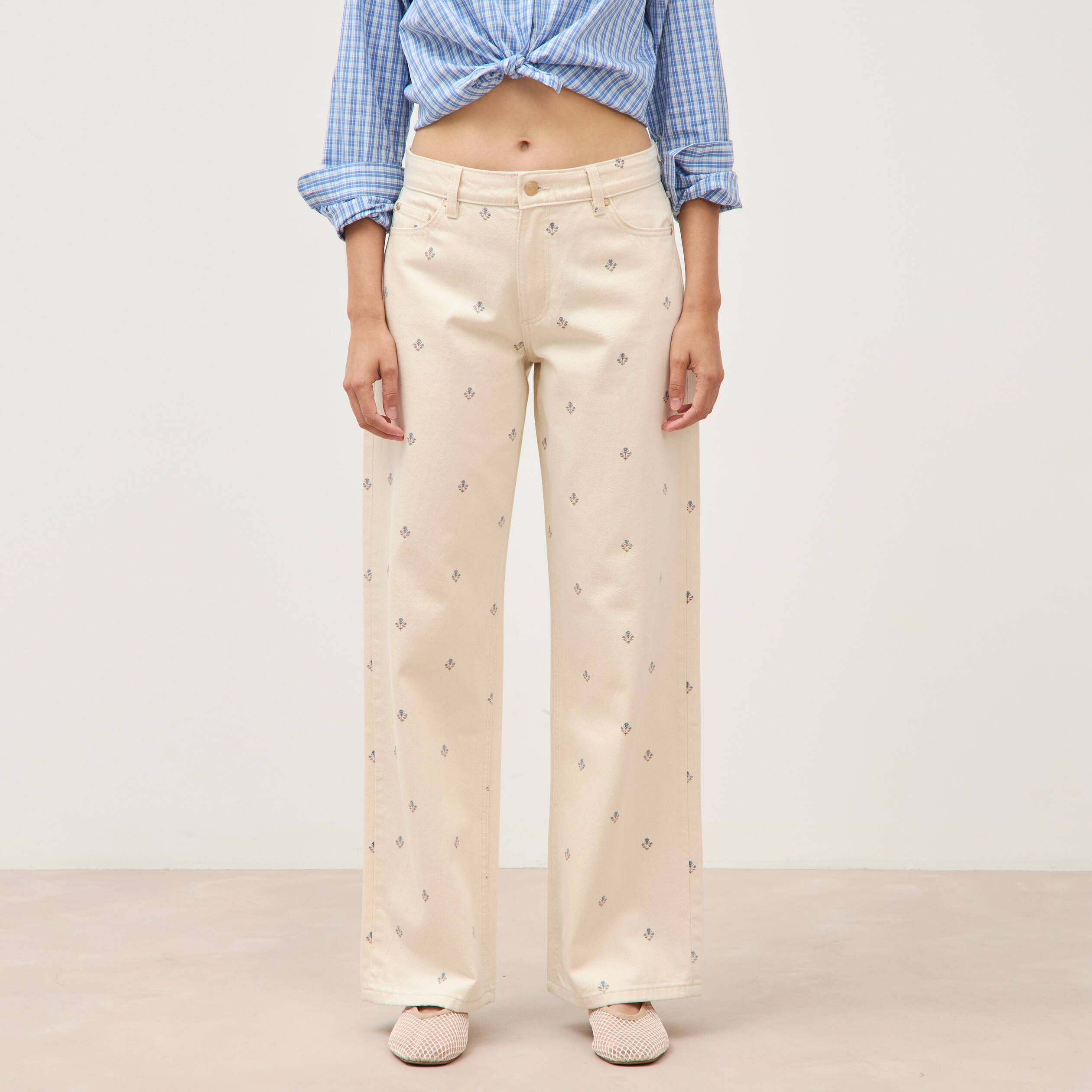 Jeans wide leg taille standard blanc femme