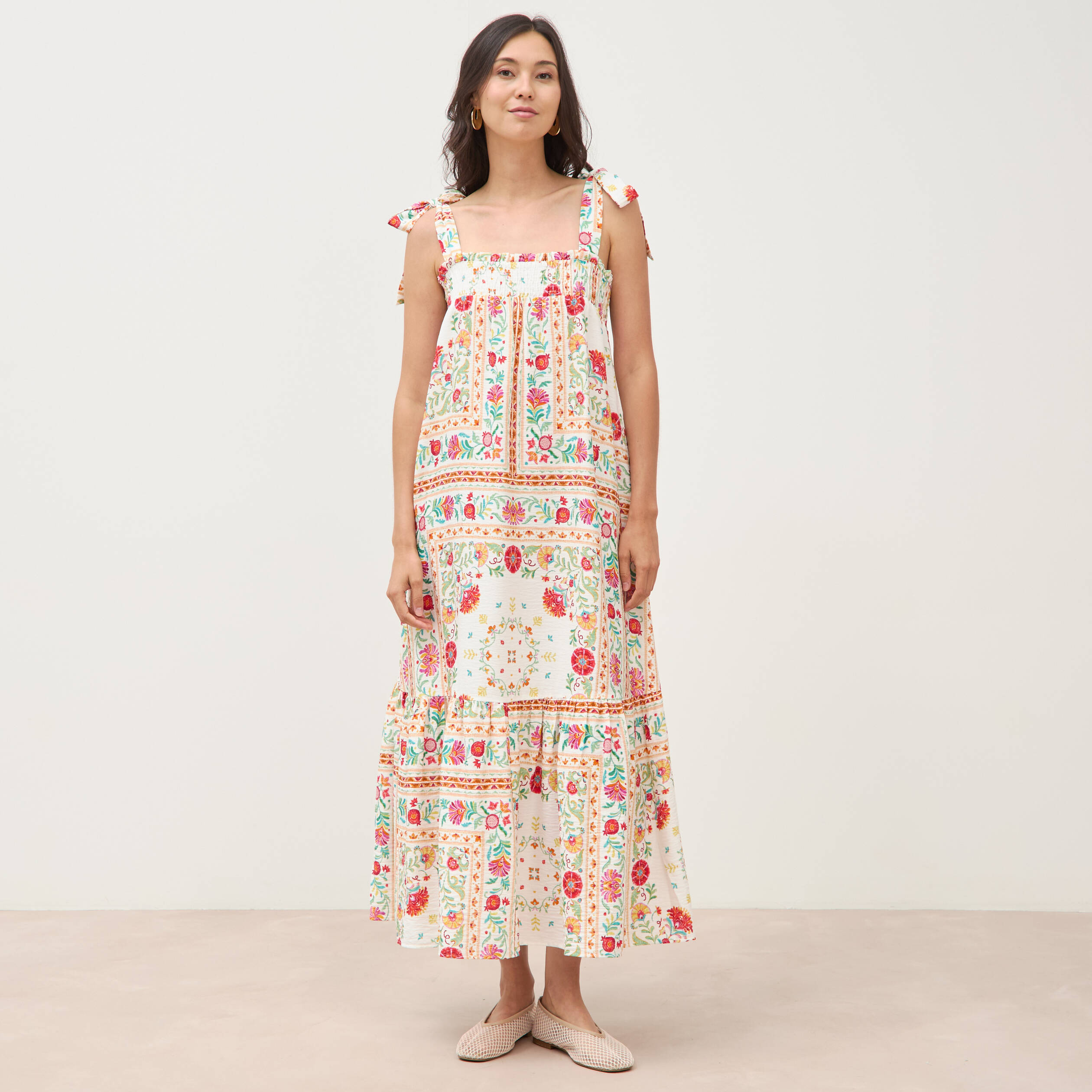 Robe bretelles col carr&eacute; fluide blanc femme