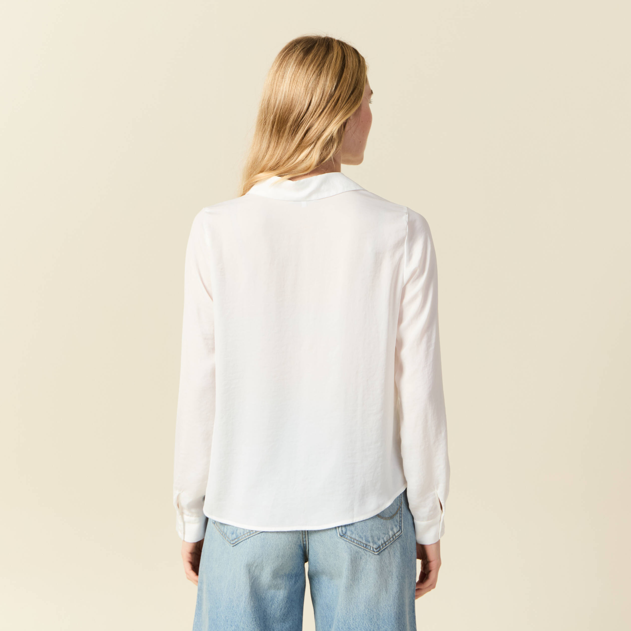 Chemise manches longues satin ecru femme