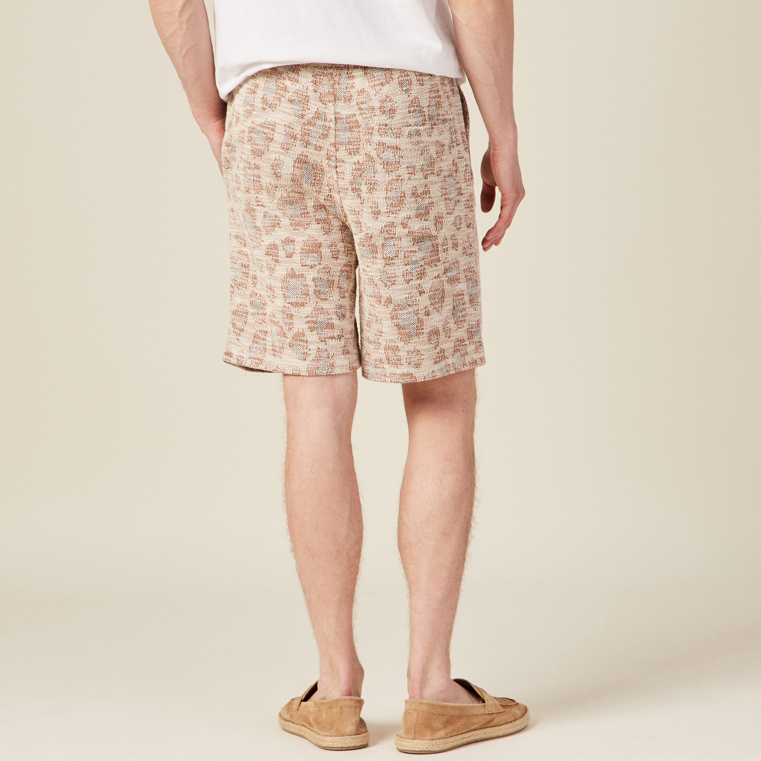 bermuda droit taille nouee beige homme Bermuda droit taille nouée beige homme