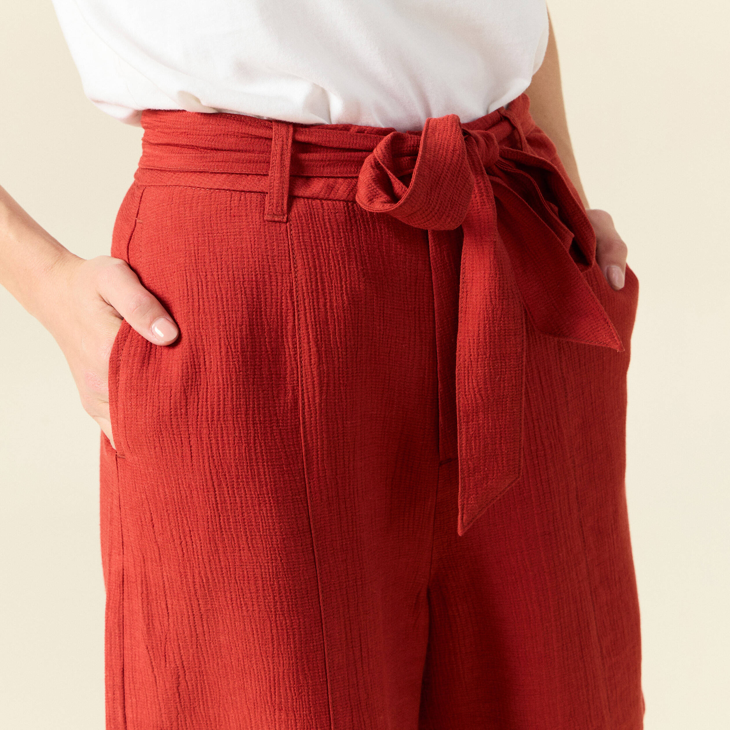 short large taille haute rouge fonce femme Short large taille haute rouge foncé femme