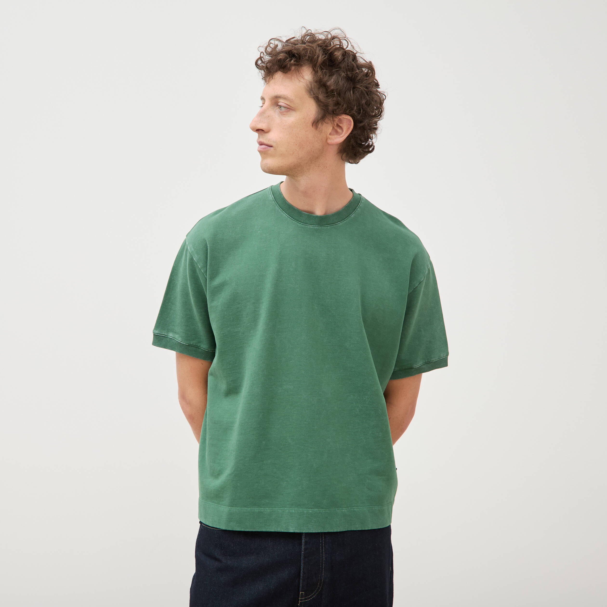 Sweat ample col rond manches courtes vert homme