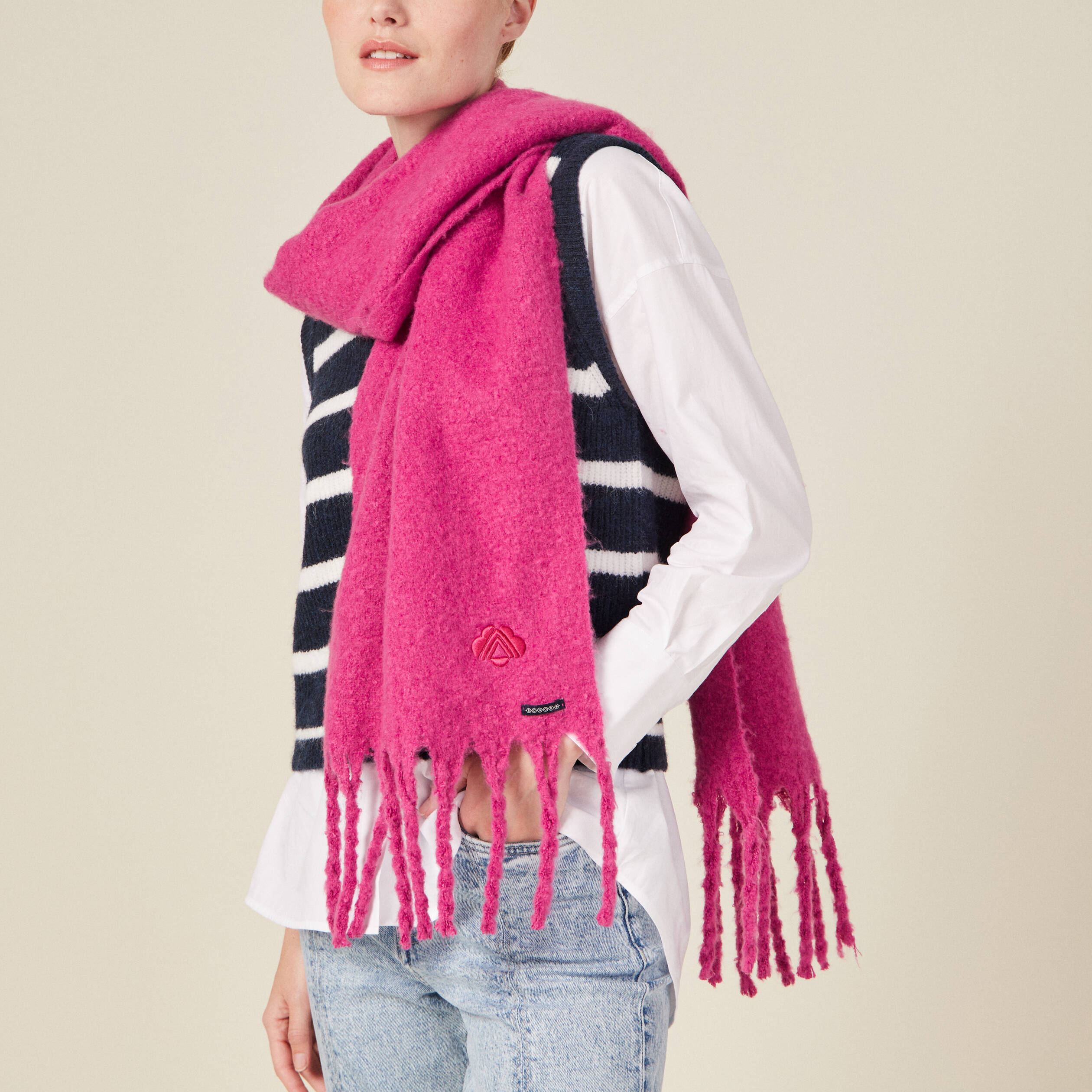 Écharpe à franges mauve femme