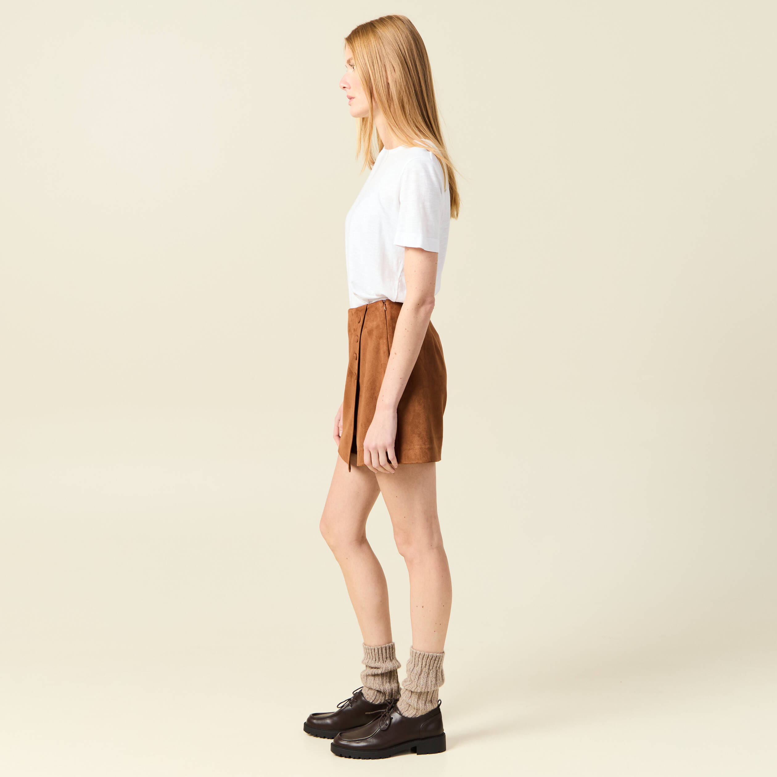 jupe short taille haute camel femme Jupe-short taille haute camel femme