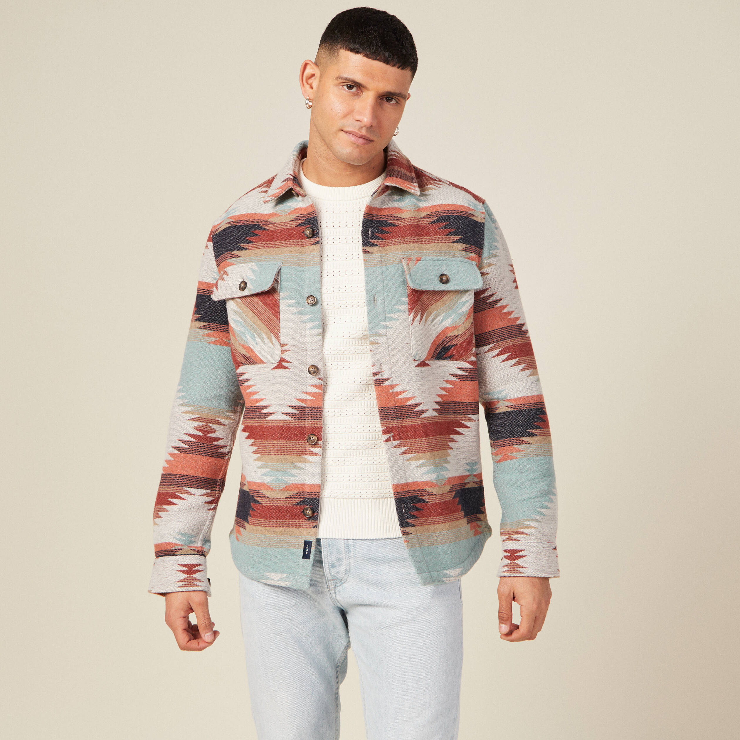 Surchemise droite longue manches longues ecru homme