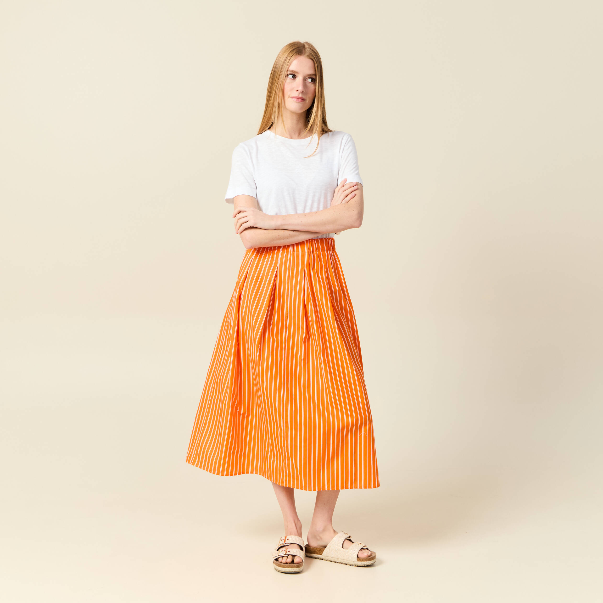 jupe taille haute en coton orange femme Jupe taille haute en coton orange femme