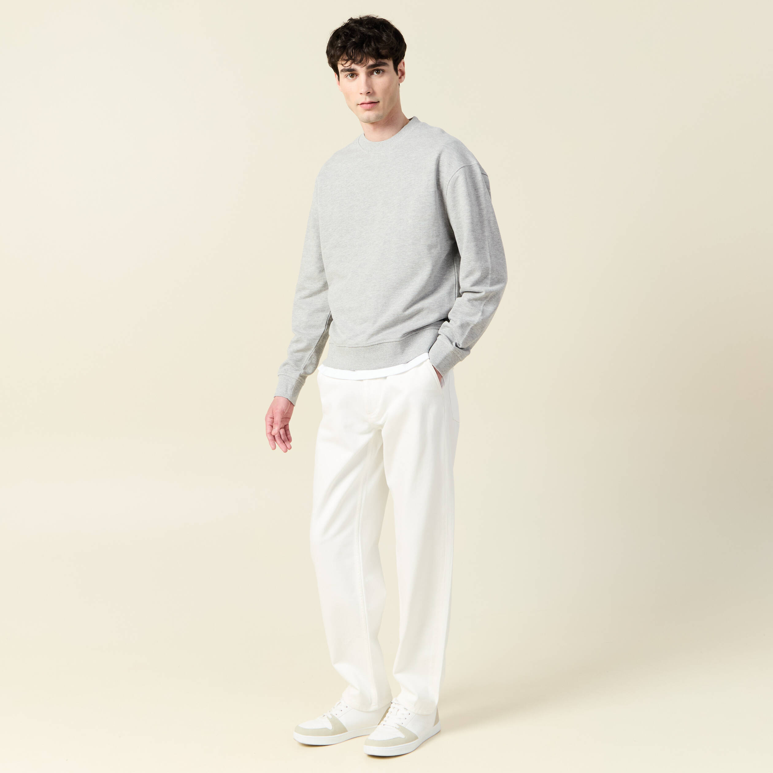 sweat col rond manches longues en coton gris homme Sweat col rond manches longues en coton gris homme