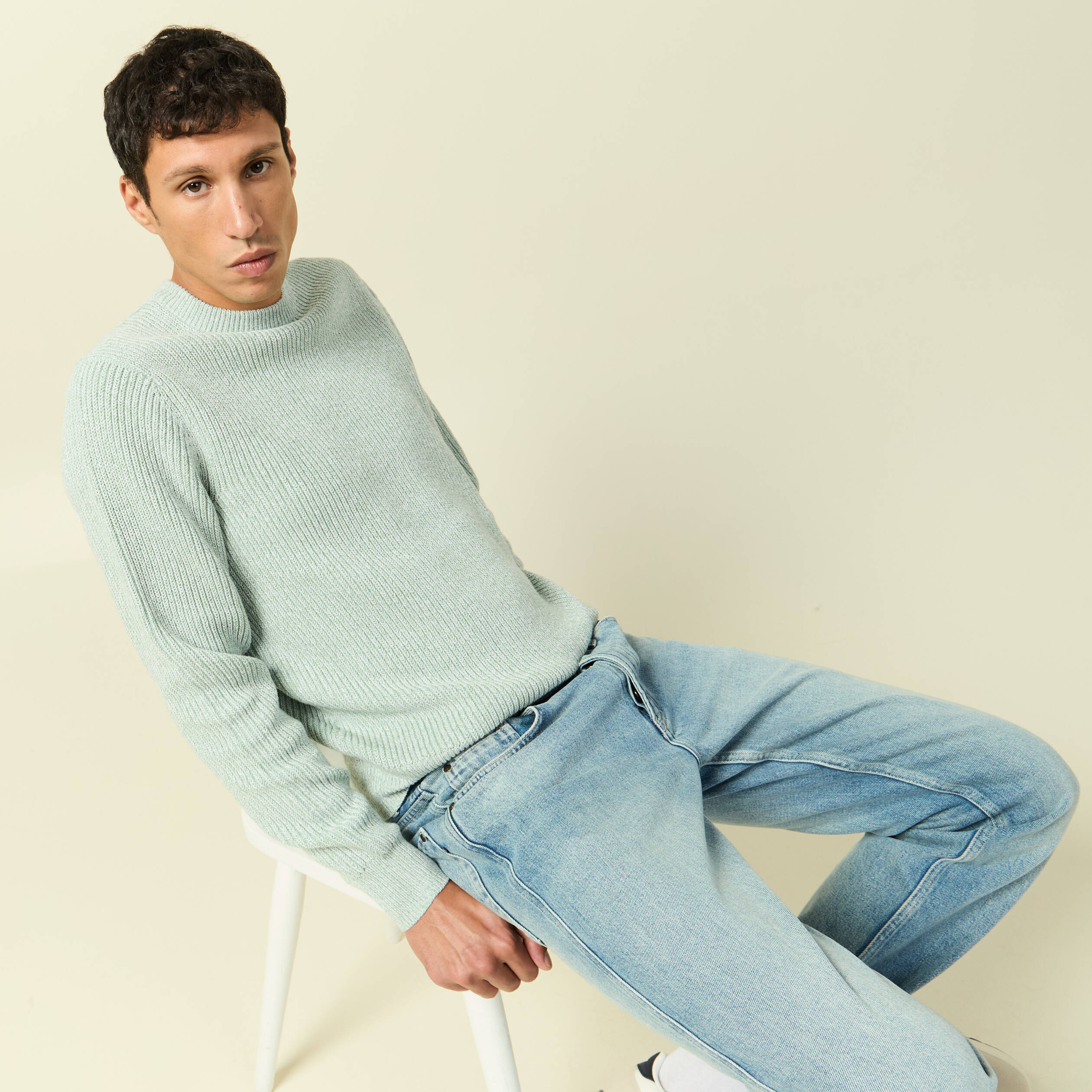 Pull manches longues vert pastel homme