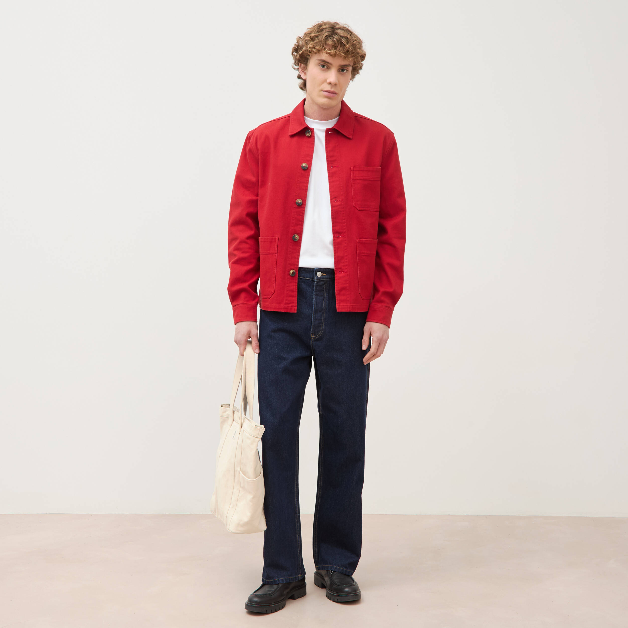 Surchemise droite en coton rouge fonc&eacute; homme