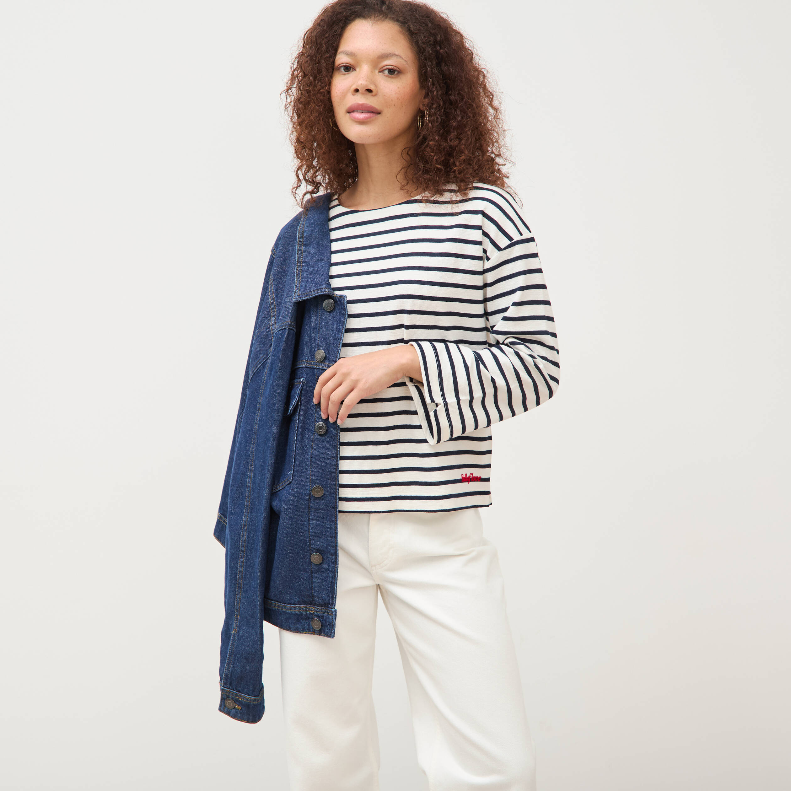 Marini&egrave;re manches longues broderie ecru femme
