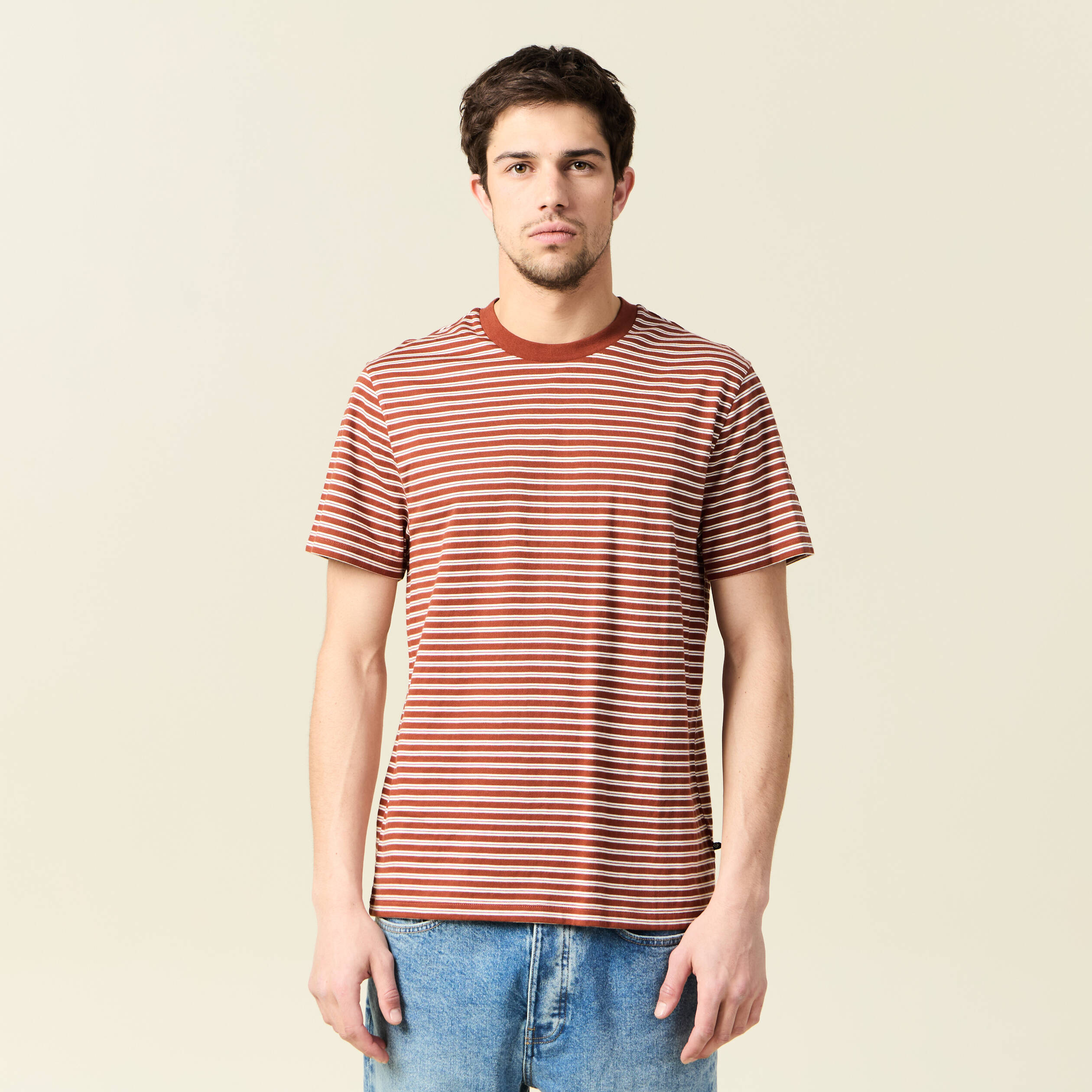 t shirt manches courtes marron cognac homme T-shirt manches courtes marron cognac homme