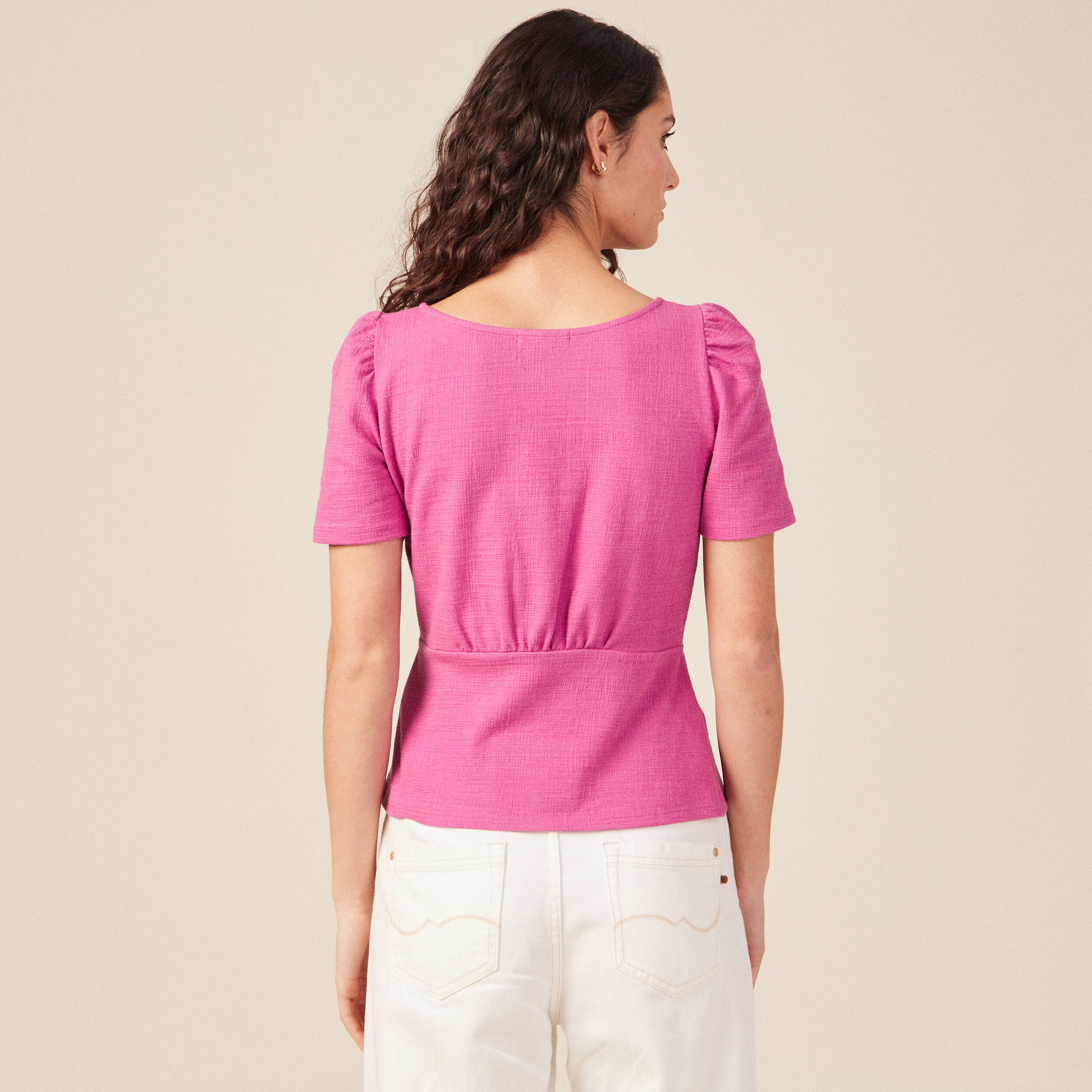 t shirt manches courtes rose framboise femme T-shirt manches courtes rose framboise femme