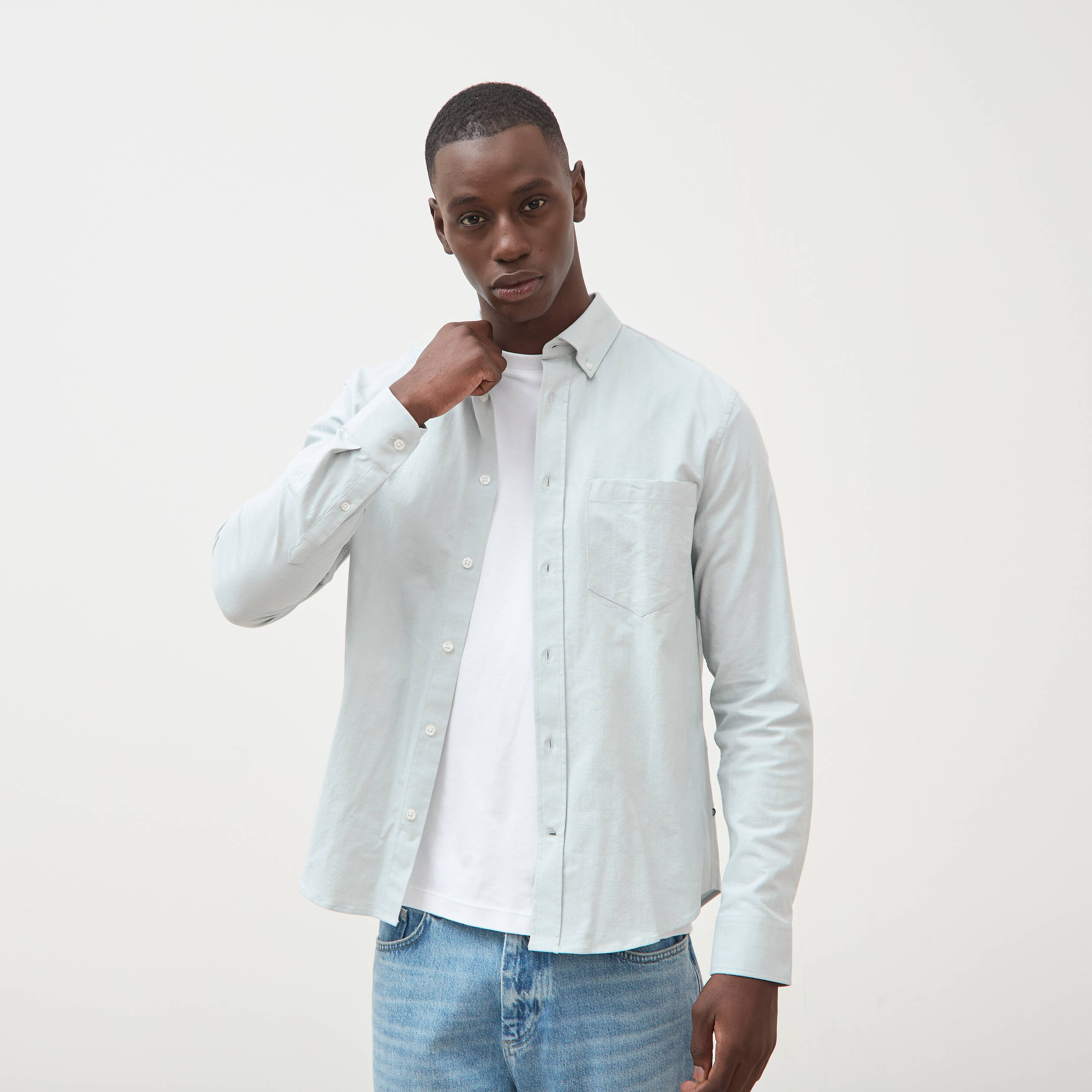 Chemise manches longues col am&eacute;ricain vert clair homme
