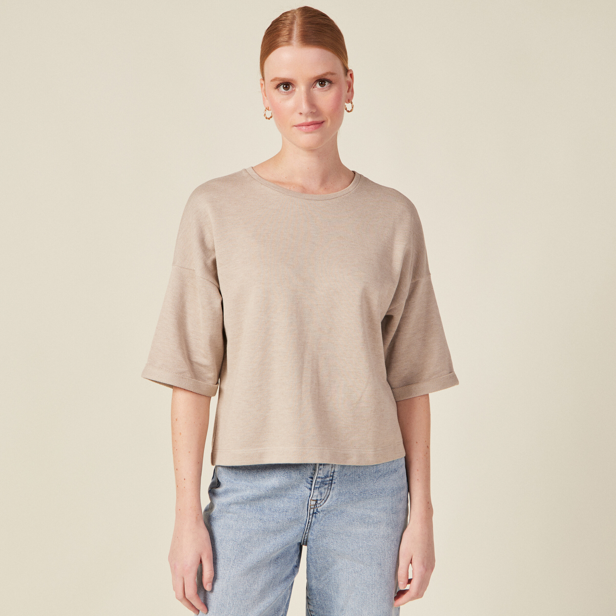 t shirt a manches courtes creme femme T-shirt à manches courtes creme femme