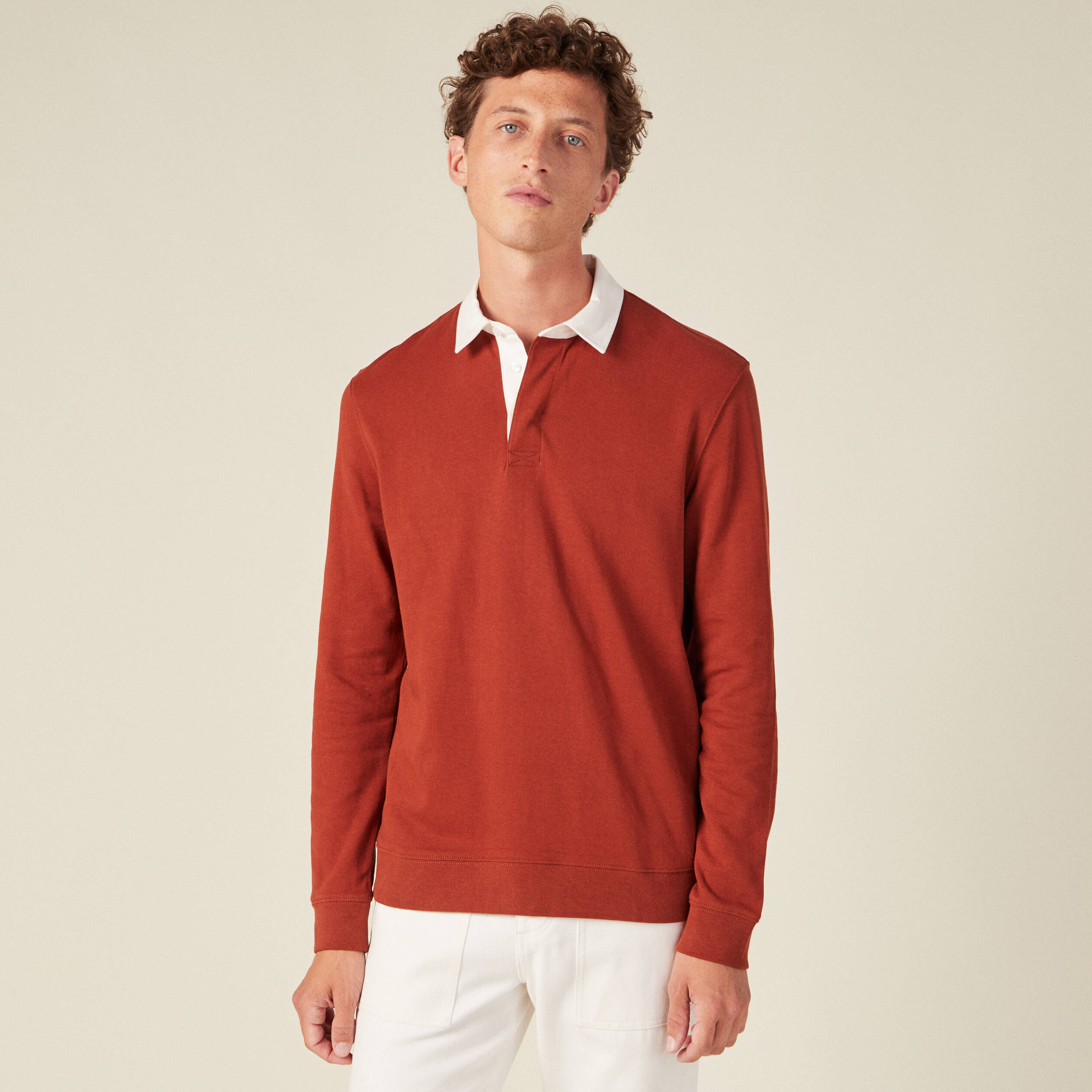 sweat manches longues col polo marron cognac homme Sweat manches longues col polo marron cognac homme