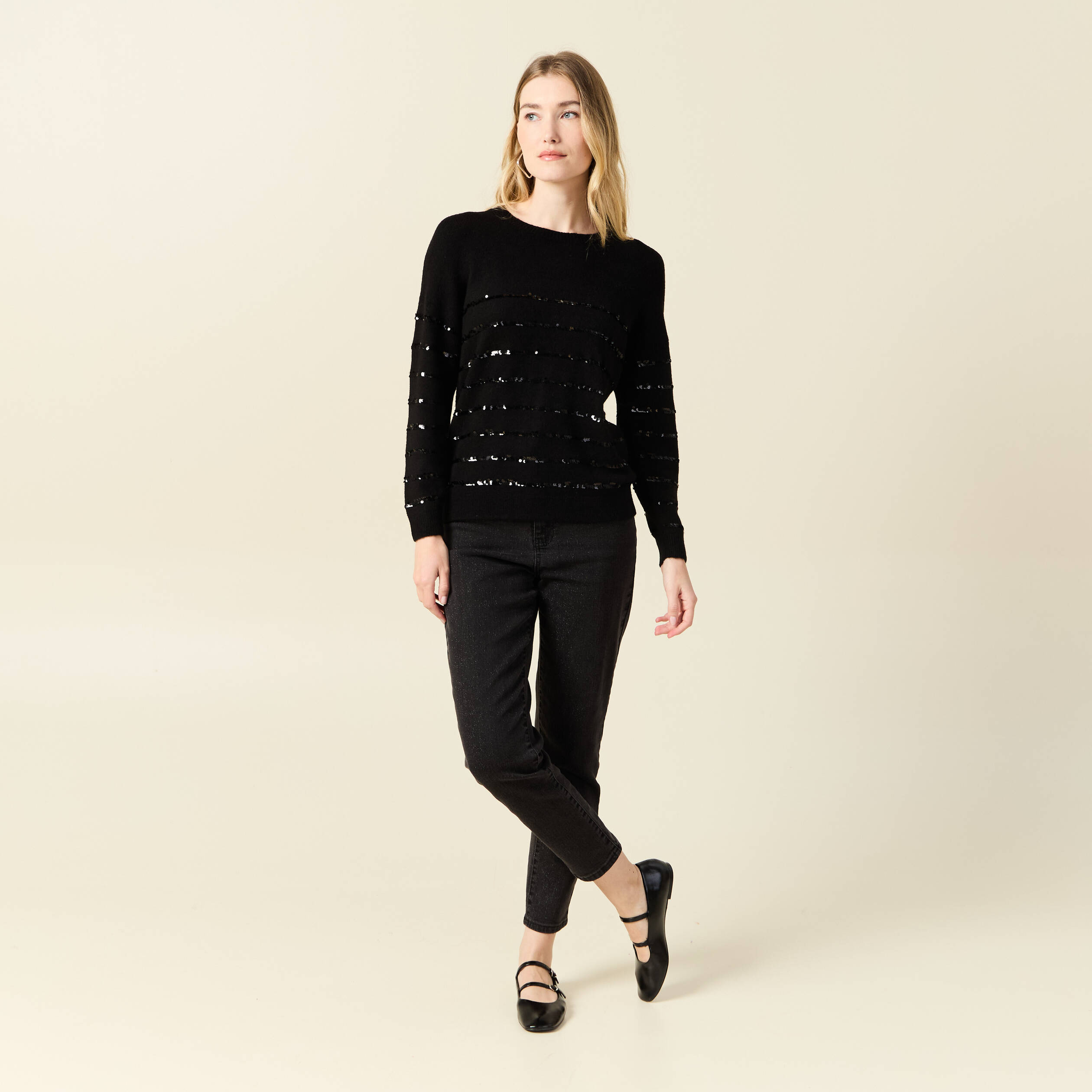pull manches longues sequins noir femme Pull manches longues sequins noir femme