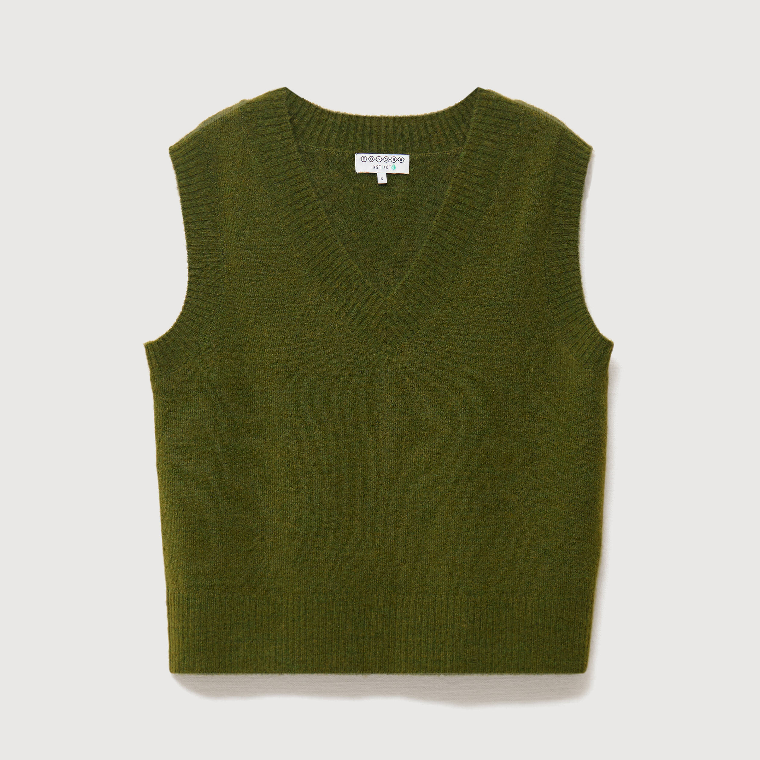 Pull sans manches col en V vert kaki femme