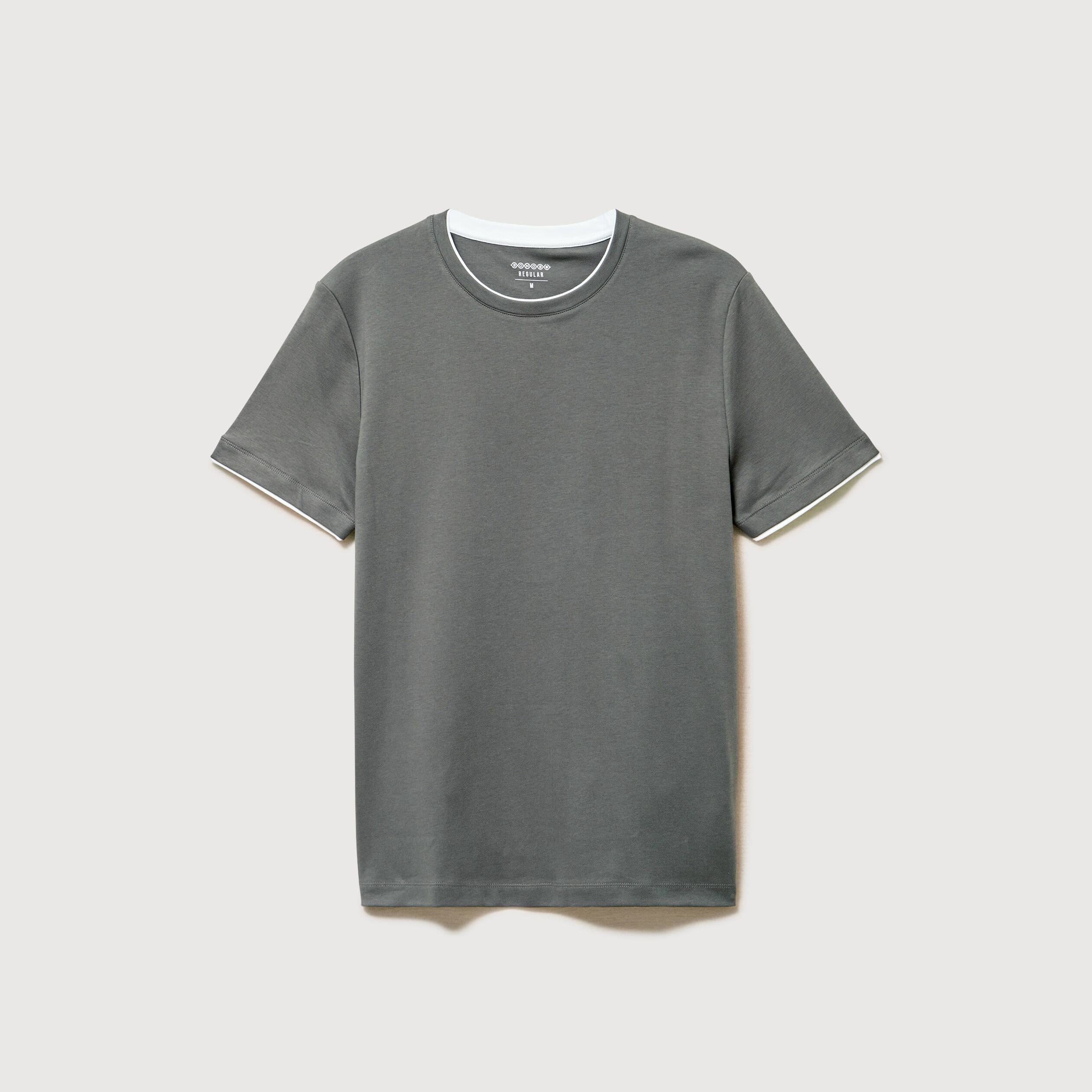 T-shirt droit col rond manches courtes vert fonc&eacute; homme