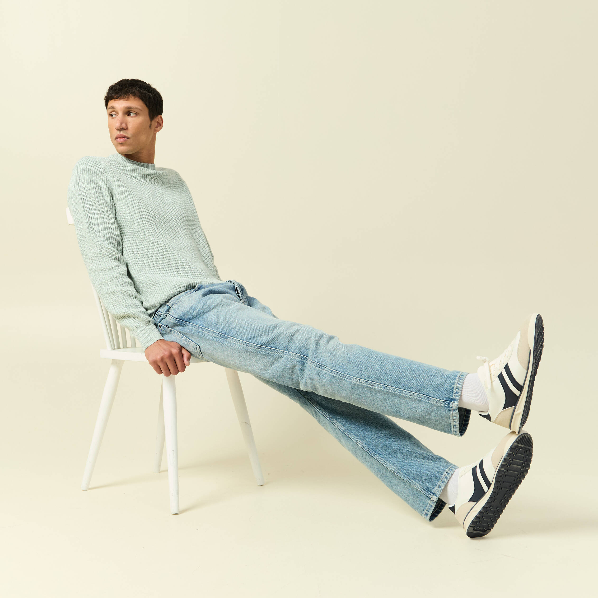 Pull manches longues vert pastel homme