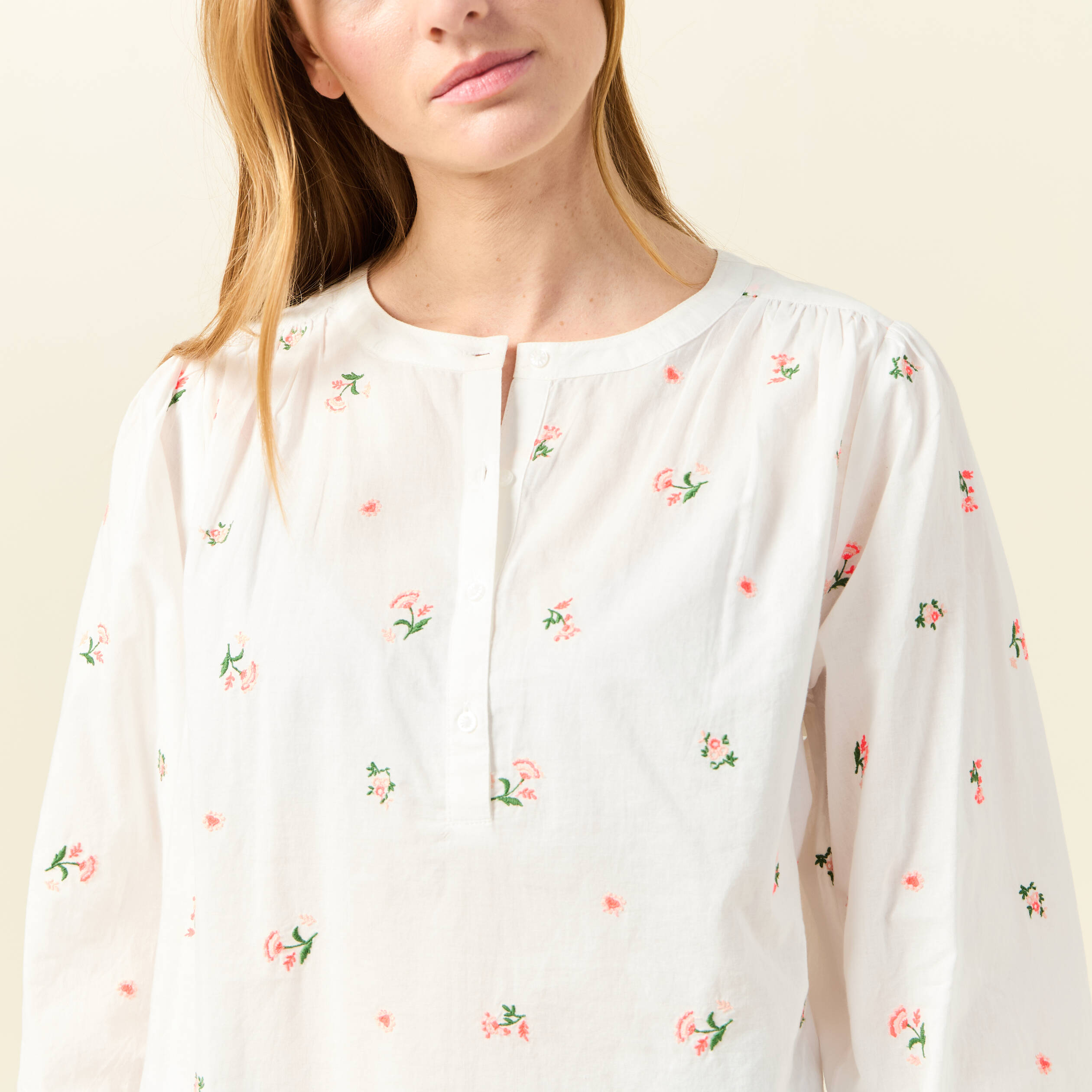 blouse manches 34 brodee blanc femme Blouse manches 3/4 brodée blanc femme