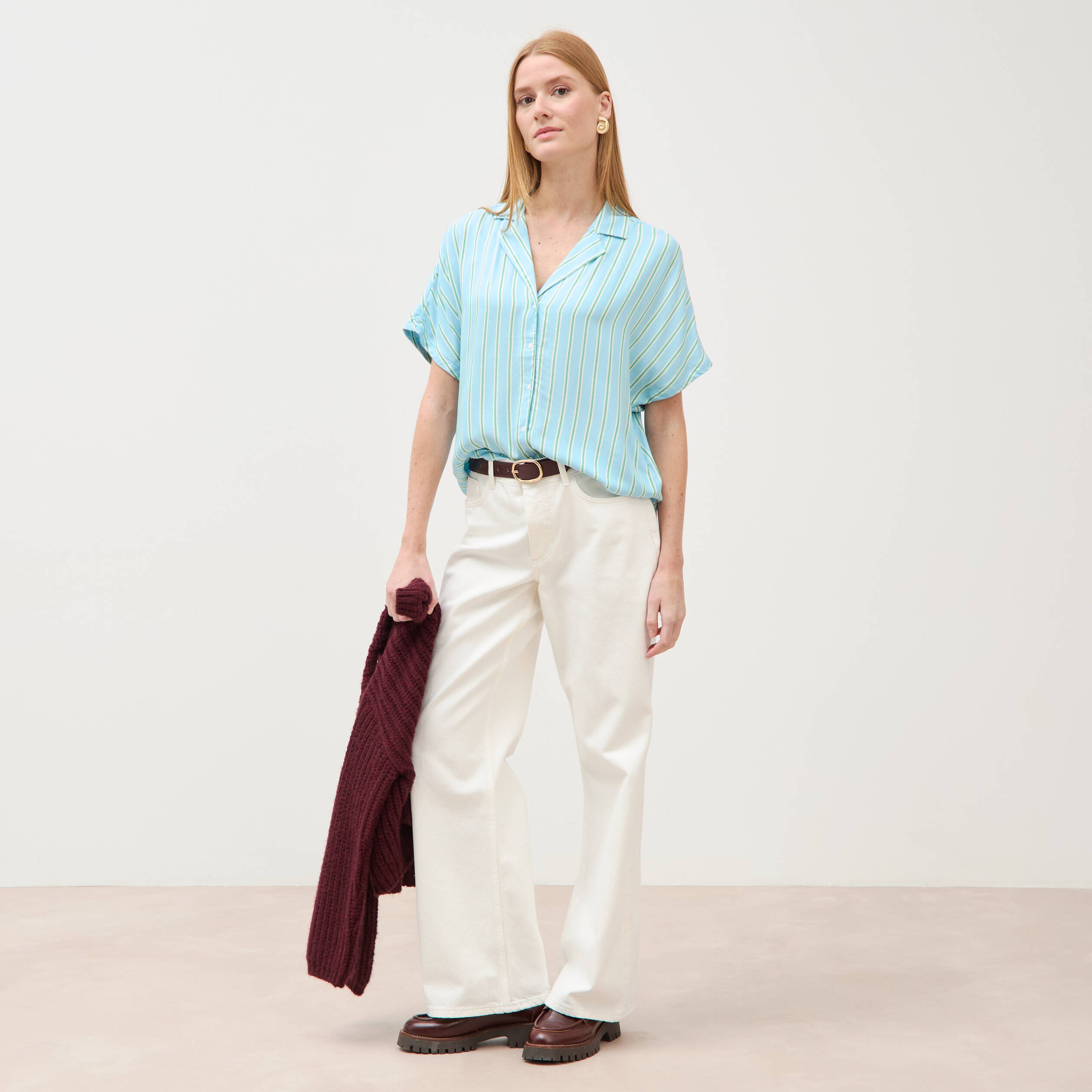 Chemise manches 3/4 bleu clair femme