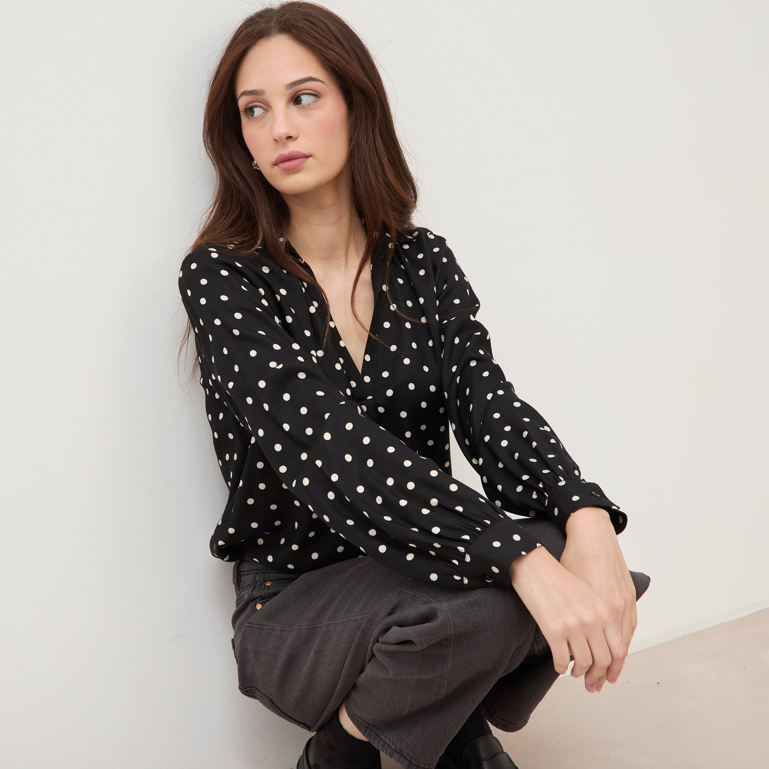 Blouse ample manches longues noir femme