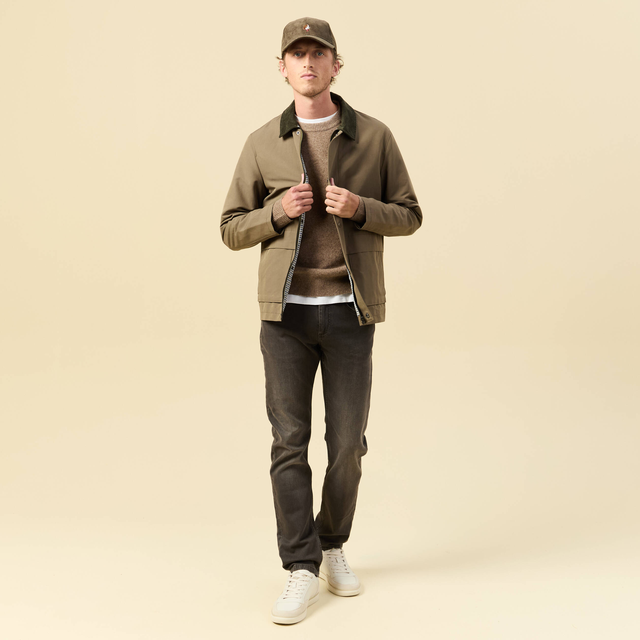 Jeans straight longueur 34 denim marron fonc&eacute; homme