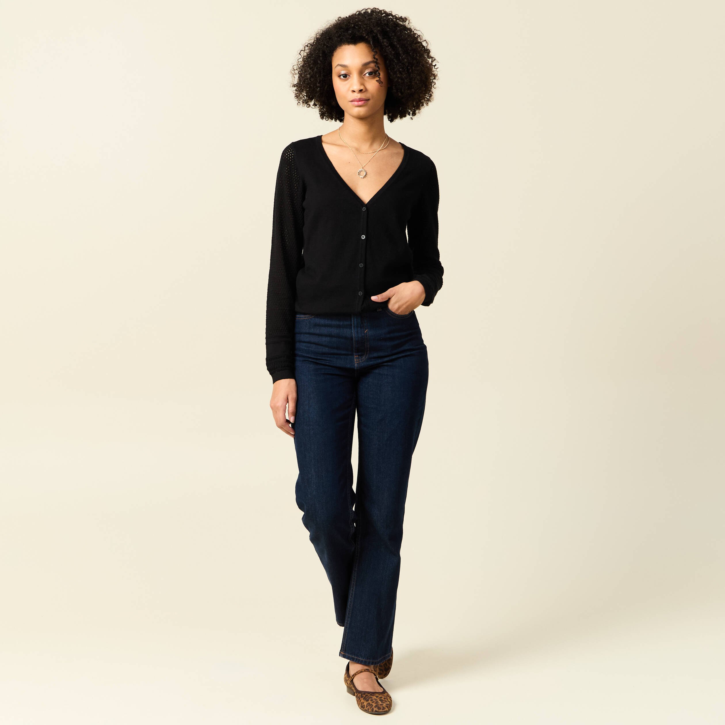 gilet manches longues boutonne noir femme Gilet manches longues boutonné noir femme