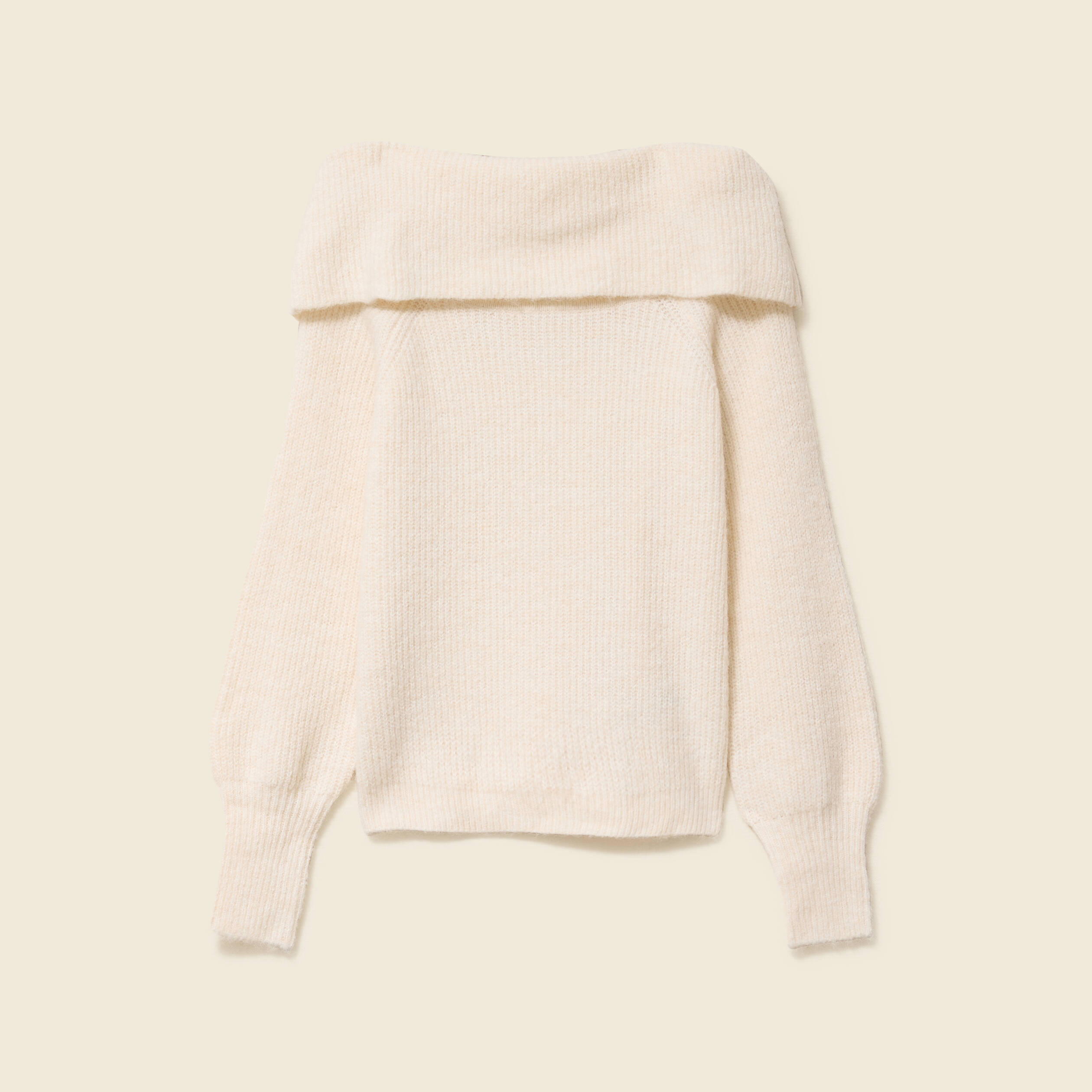Pull manches longues col bardot ecru femme