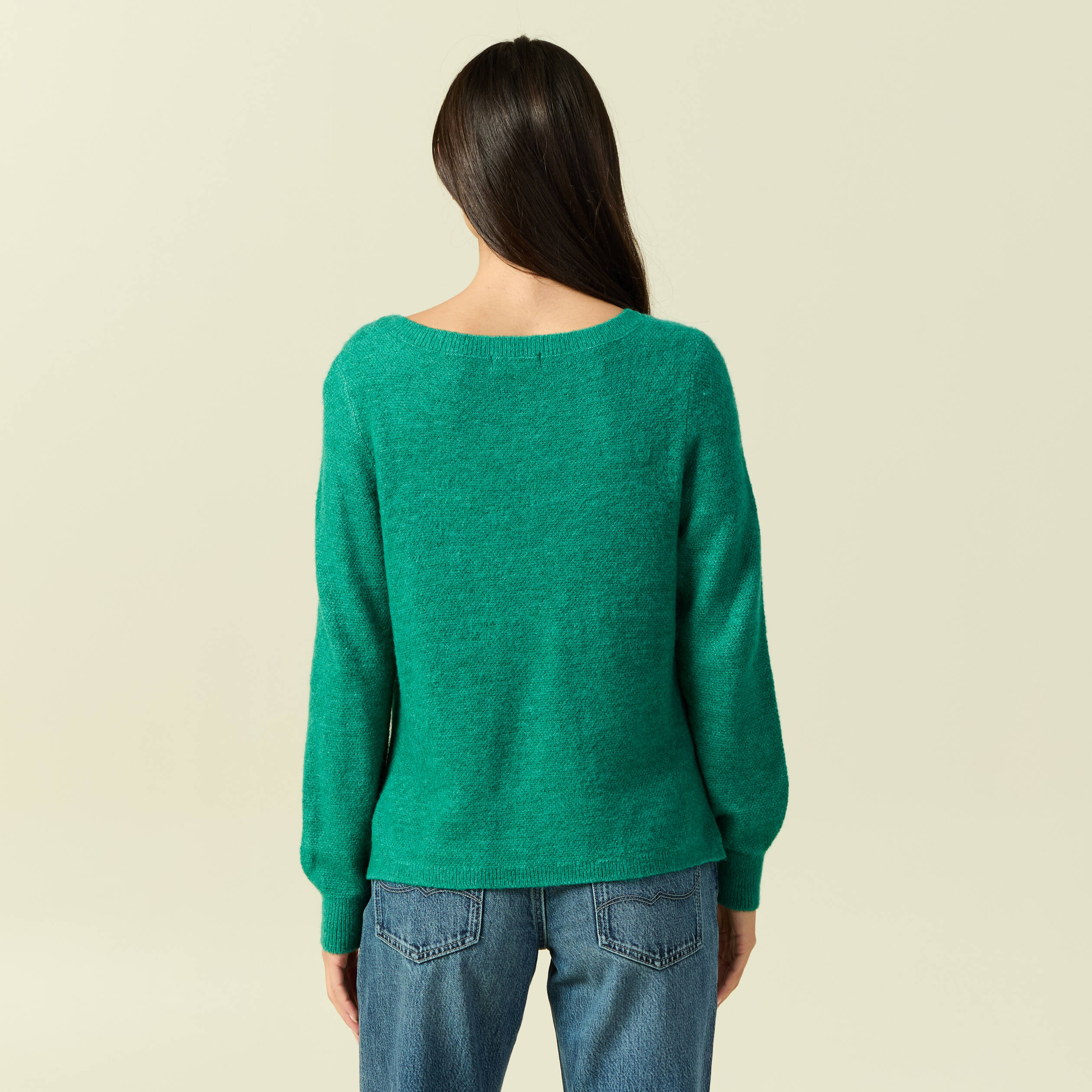 Pull col bateau manches longues vert femme