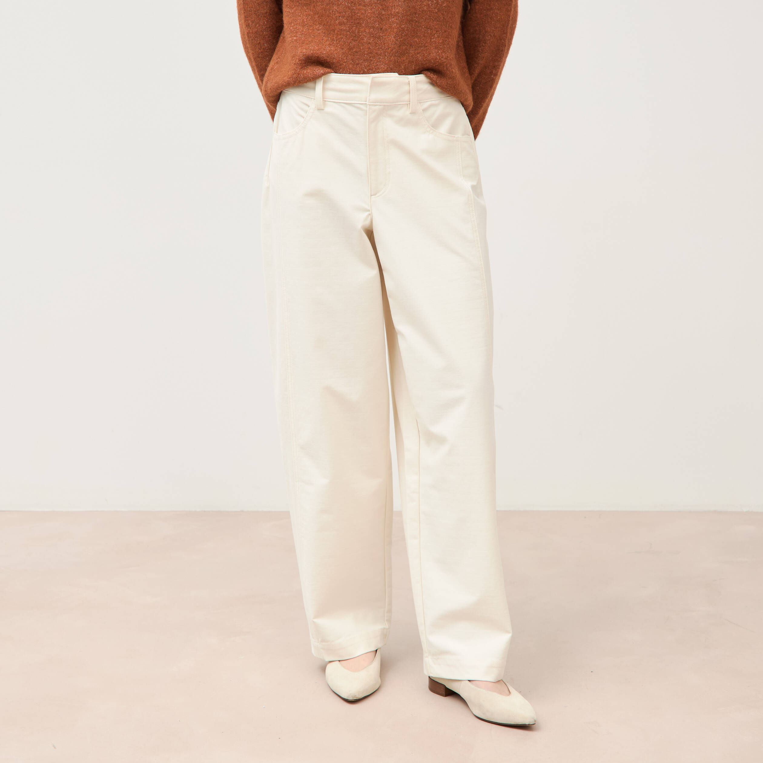Pantalon coupe regular ecru femme