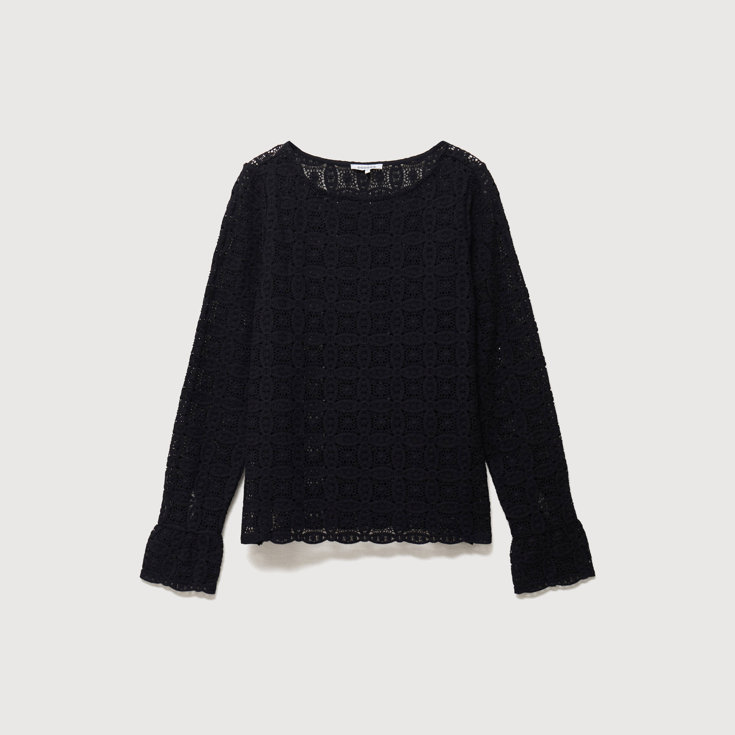 T-shirt manches longues en dentelle noir femme