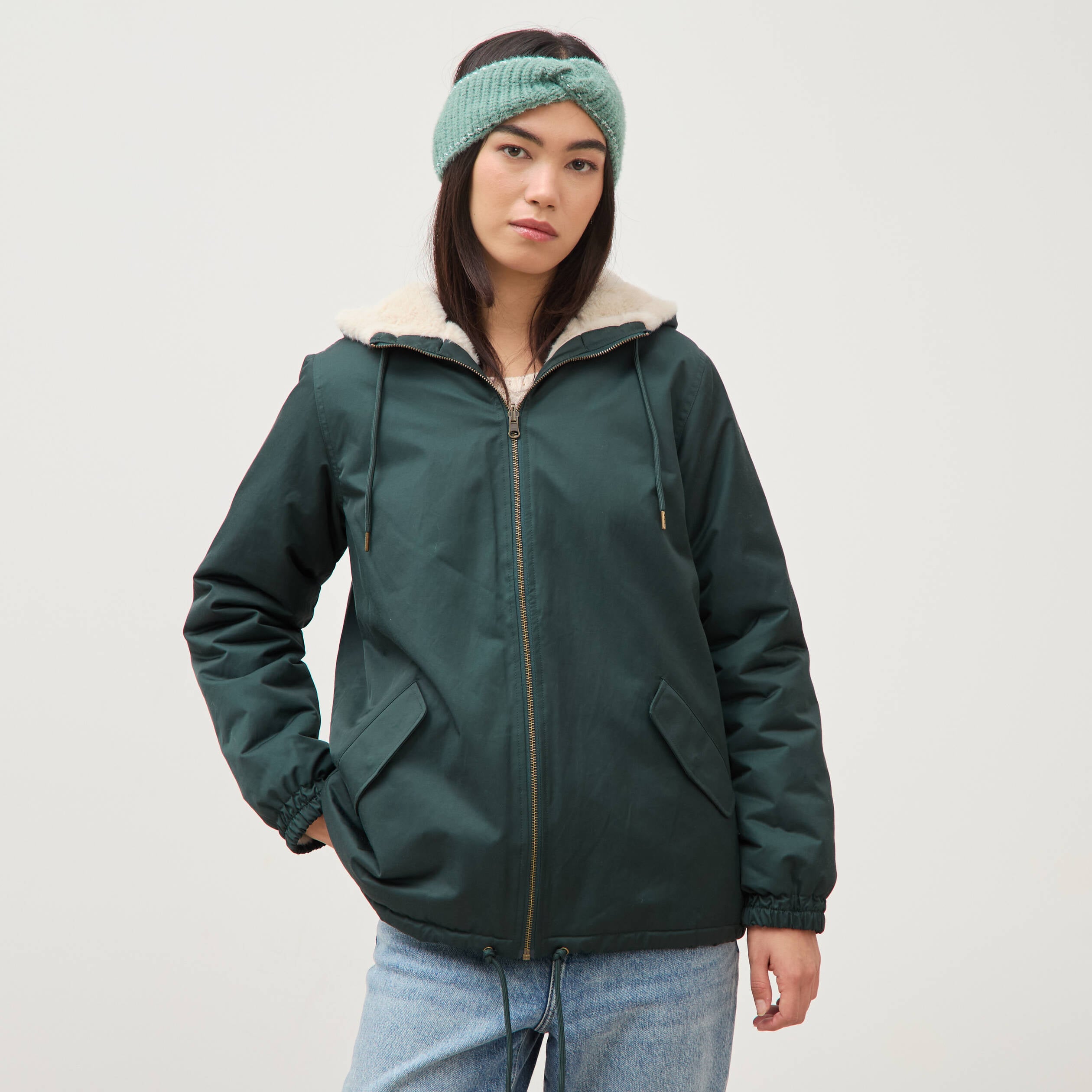 Parka r&eacute;versible vert femme